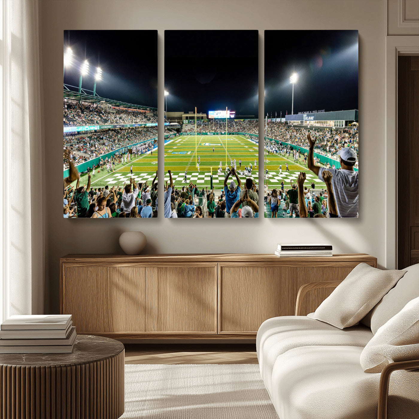 MGV-CV-48X32-3P - The Tulane University Green Wave Football Team Print - New Orleans Yulman Stadium Wall Art Canvas
