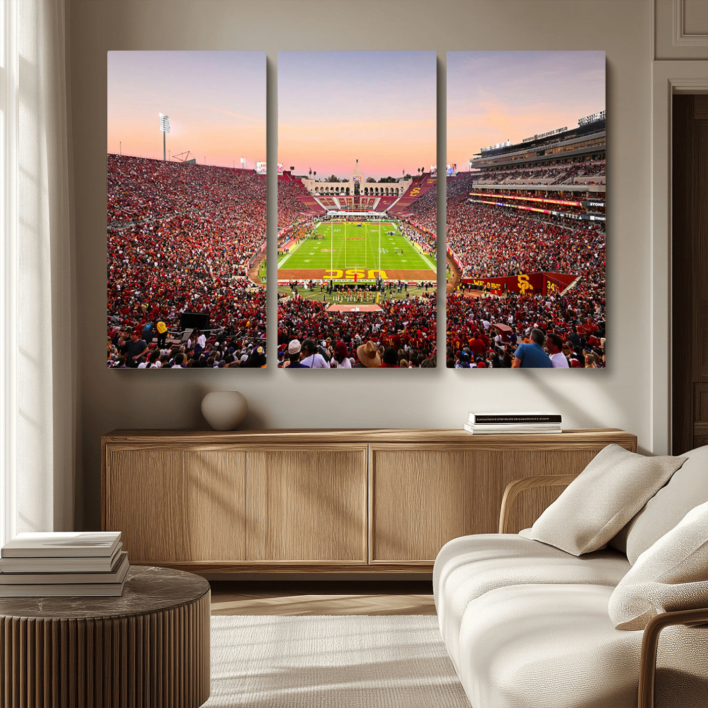 MGV-CV-48X32-3P - The University of Southern California USC Trojans Football Team Print - Los Angeles Memorial