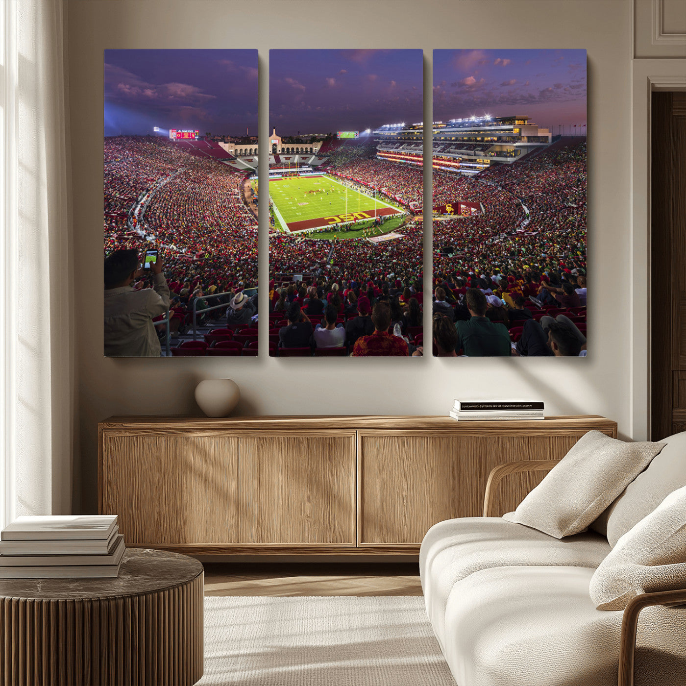 MGV-CV-48X32-3P - The University of Southern California USC Trojans Football Team Print - Los Angeles Memorial
