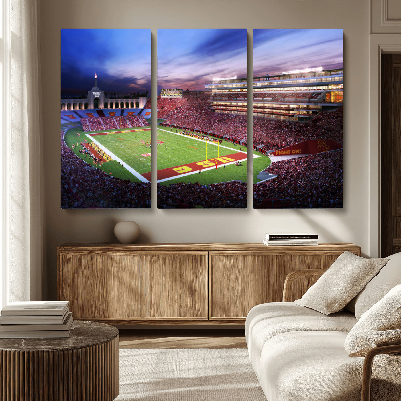 MGV-CV-48X32-3P - The University of Southern California USC Trojans Football Team Print - Los Angeles Memorial