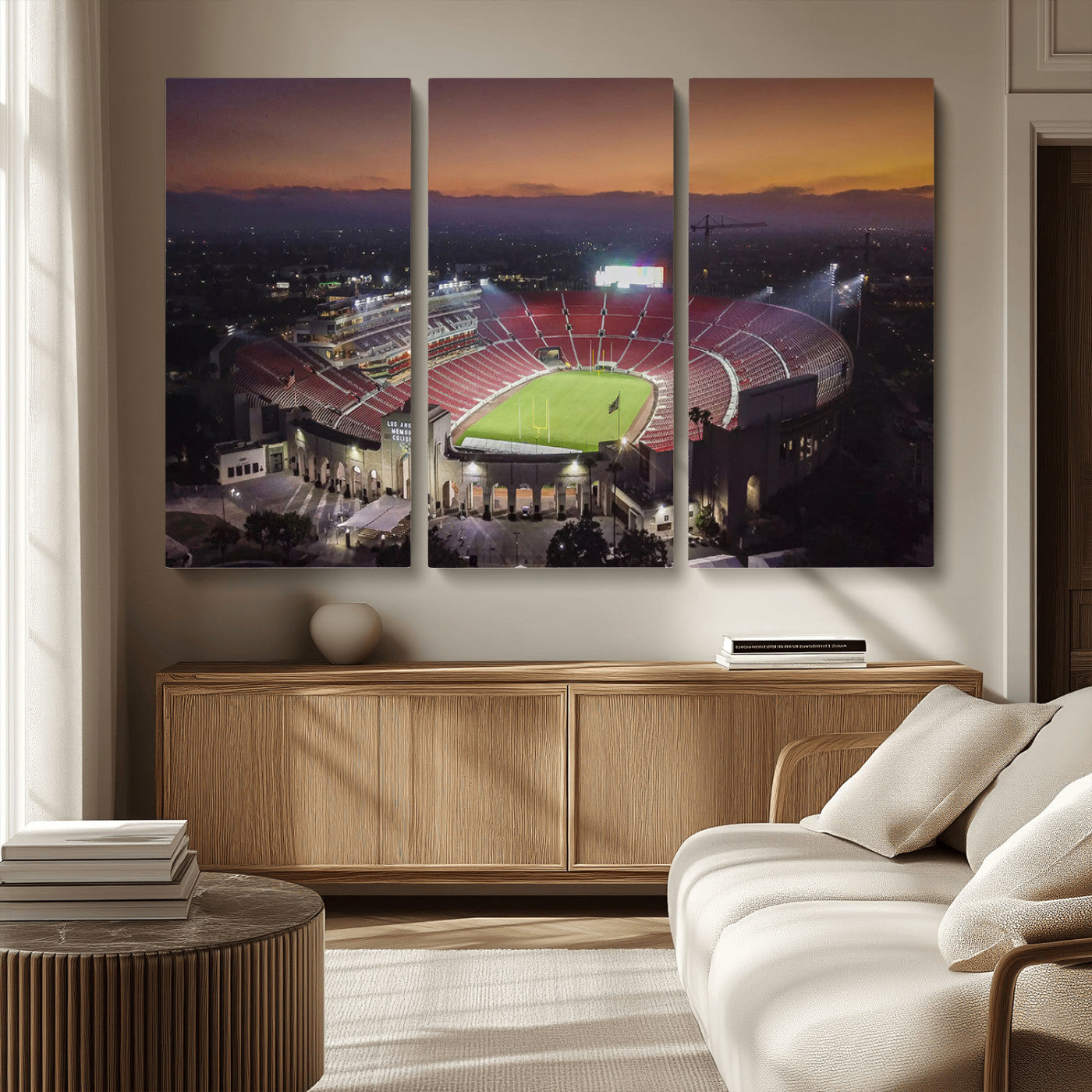 MGV-CV-48X32-3P - The University of Southern California USC Trojans Football Team Print - Los Angeles Memorial