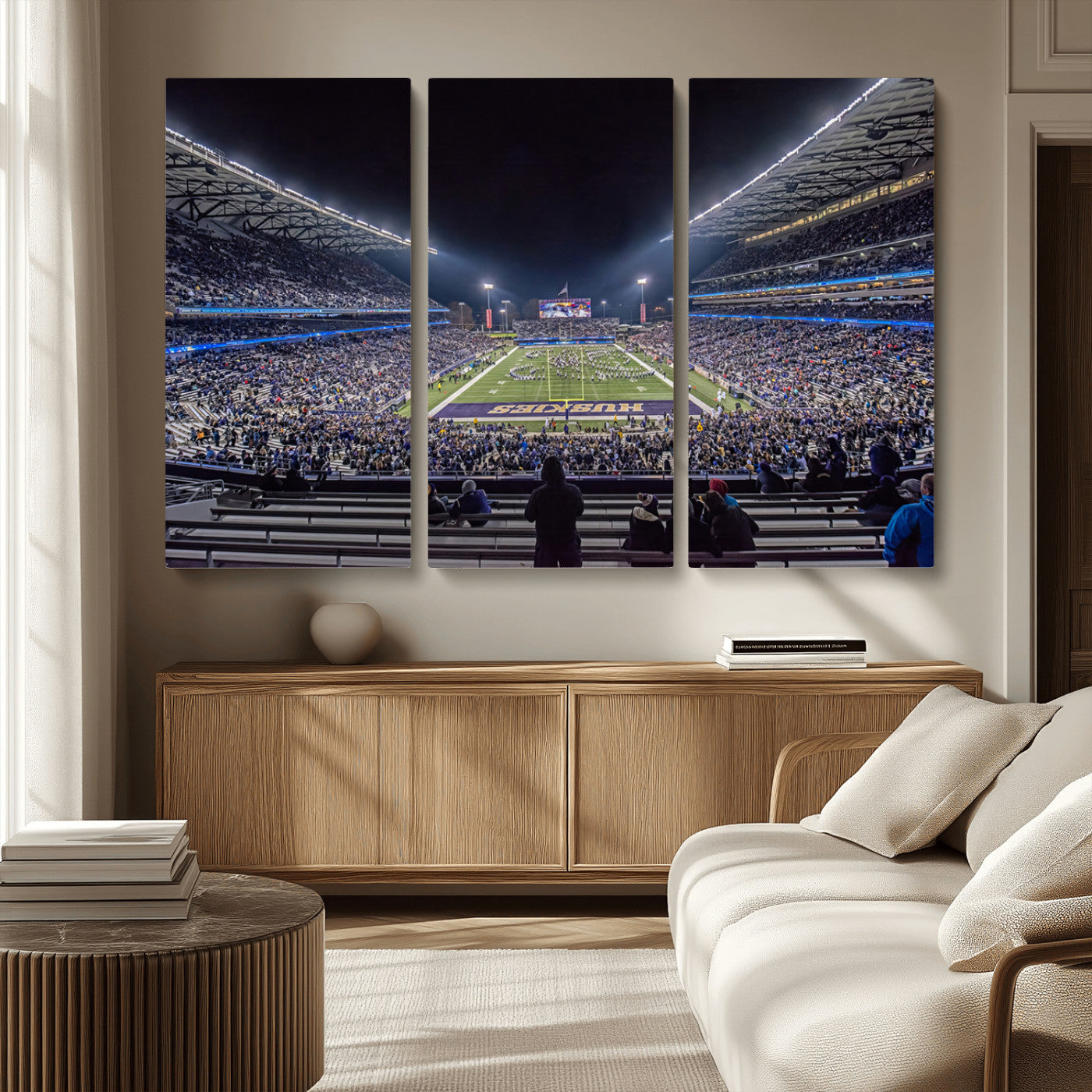 MGV-CV-48X32-3P - The University of Washington Huskies Football Team Print - Seattle Husky Stadium Wall Art Canvas