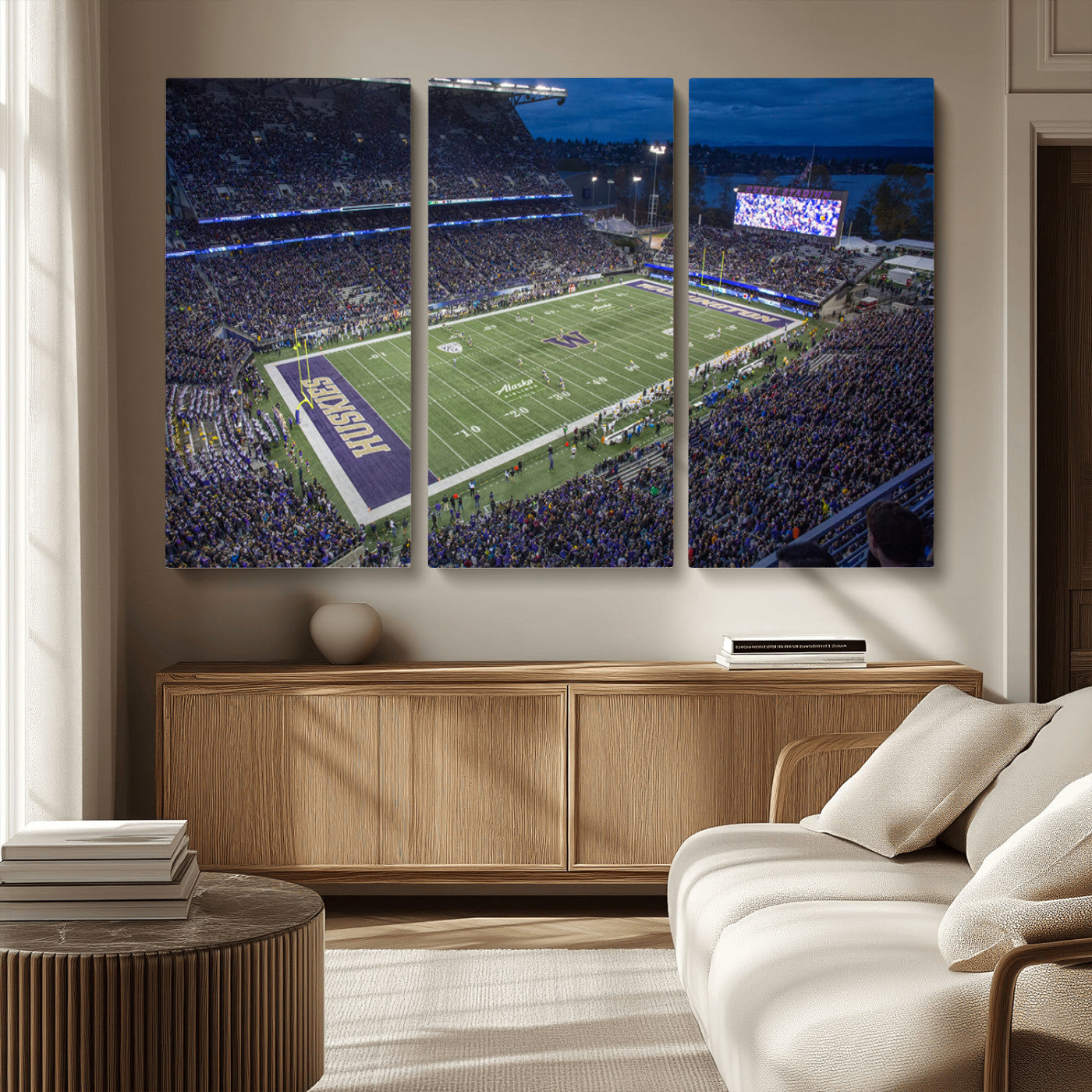 MGV-CV-48X32-3P - The University of Washington Huskies Football Team Print - Seattle Husky Stadium Wall Art Canvas