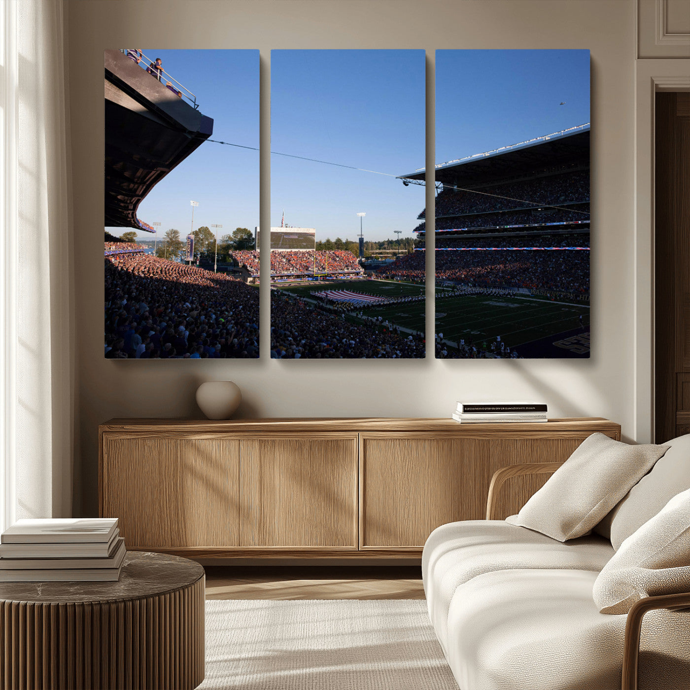 MGV-CV-48X32-3P - The University of Washington Huskies Football Team Print - Seattle Husky Stadium Wall Art Canvas