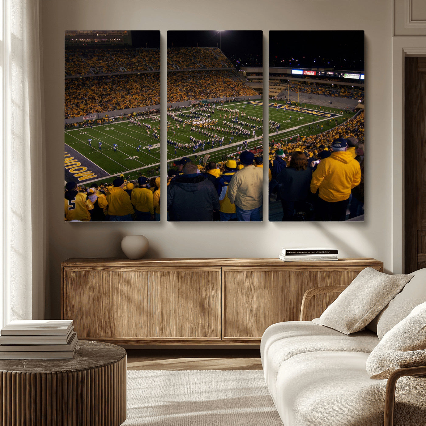 MGV-CV-48X32-3P - West Virginia Uni Mountaineers Football Team Print - Milan Puskar Stadium Canvas Print Wall Art,