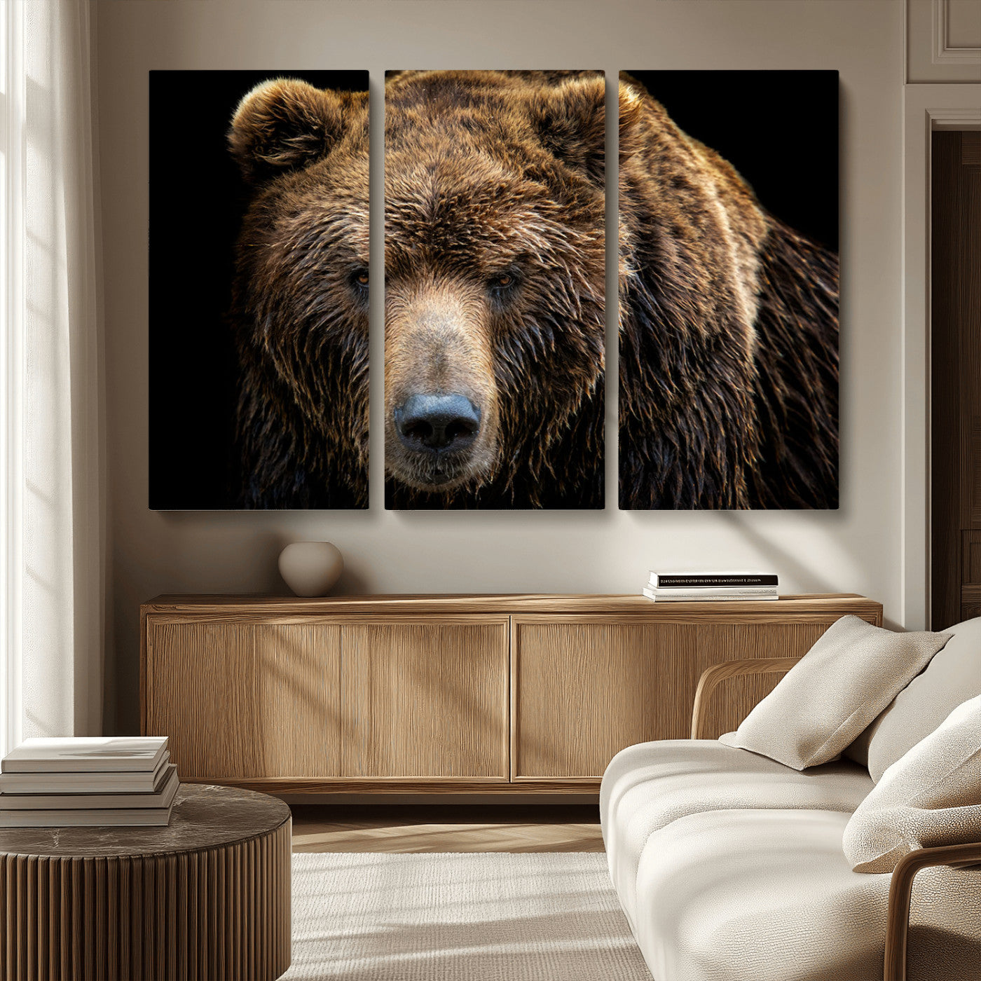 MGV-CV-48X32-3P - Grizzly Brown Bear Canvas Wall Art, Wildlife Animal Canvas Artwork Bear Print, Bear Wall Art Print,