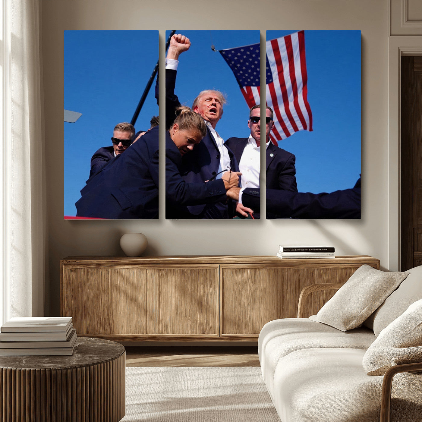MGV-CV-48X32-3P - Donald Trump Assassination Attempt Wall Art Print, Trump Historic Footage - Iconic Reaction by Trump