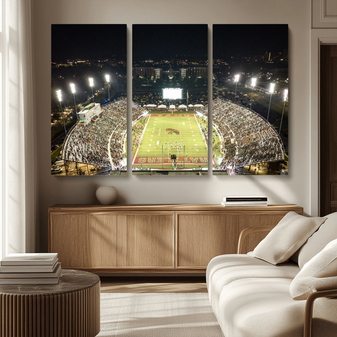 MGV-CV-48X32-3P - Florida A&M Rattlers Football Team Print - Tallahassee Bragg Memorial Stadium Wall Art Canvas Print