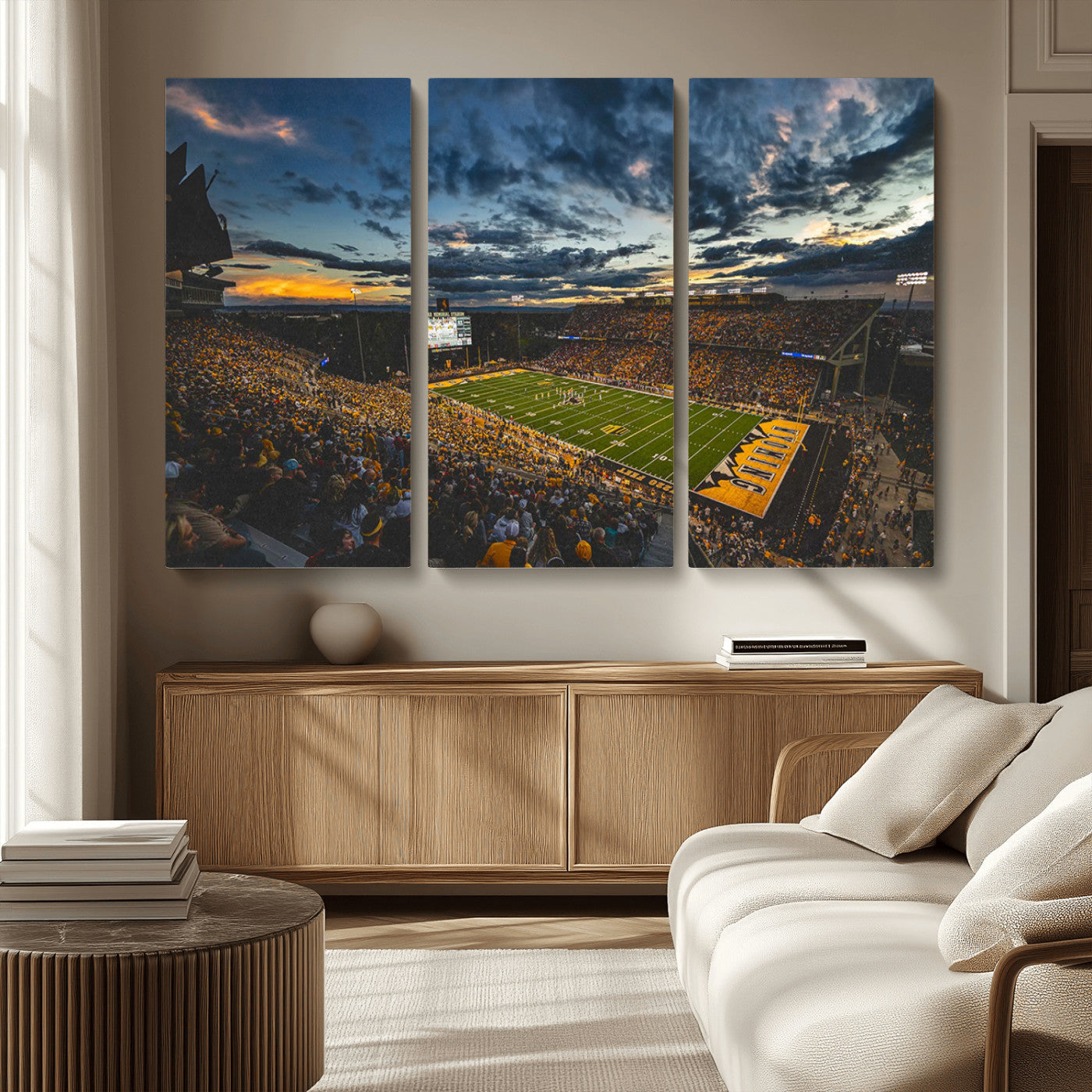 MGV-CV-48X32-3P - University of Wyoming Cowboys Football Team Print - Laramie War Memorial Stadium Wall Art Canvas