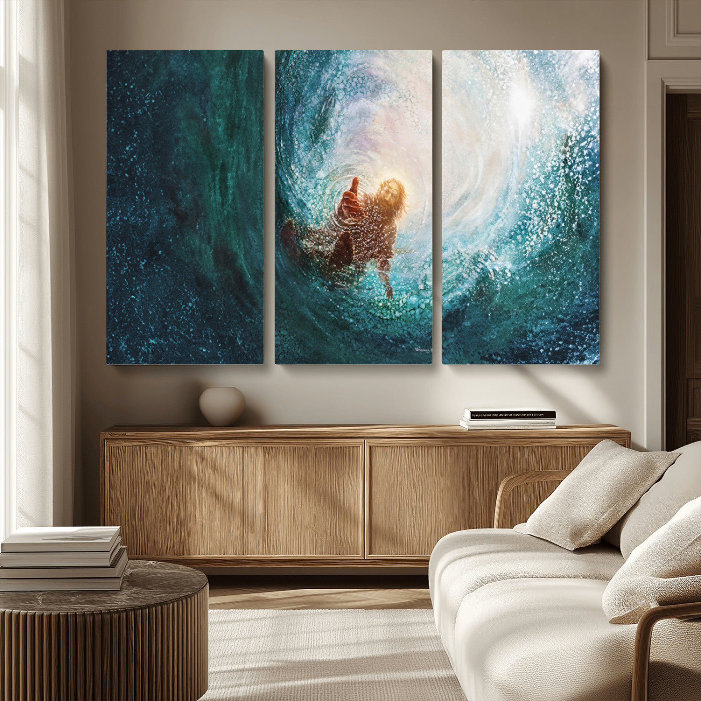 MGV-CV-48X32-3P - Powerful Jesus Canvas Print - Hand of Salvation, Inspirational Wall Art - Framed, Ready to Hang for