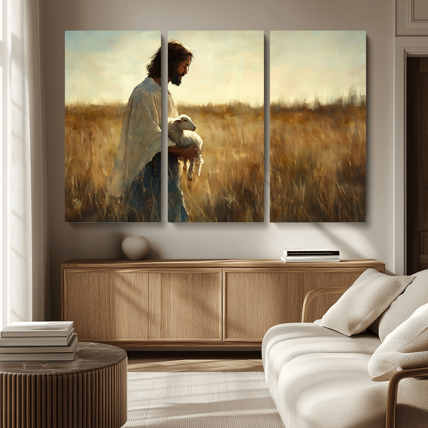 MGV-CV-48X32-3P - Jesus the Good Shepherd Wall Art Canvas Print - Inspirational Christian Religious Print for Prayer