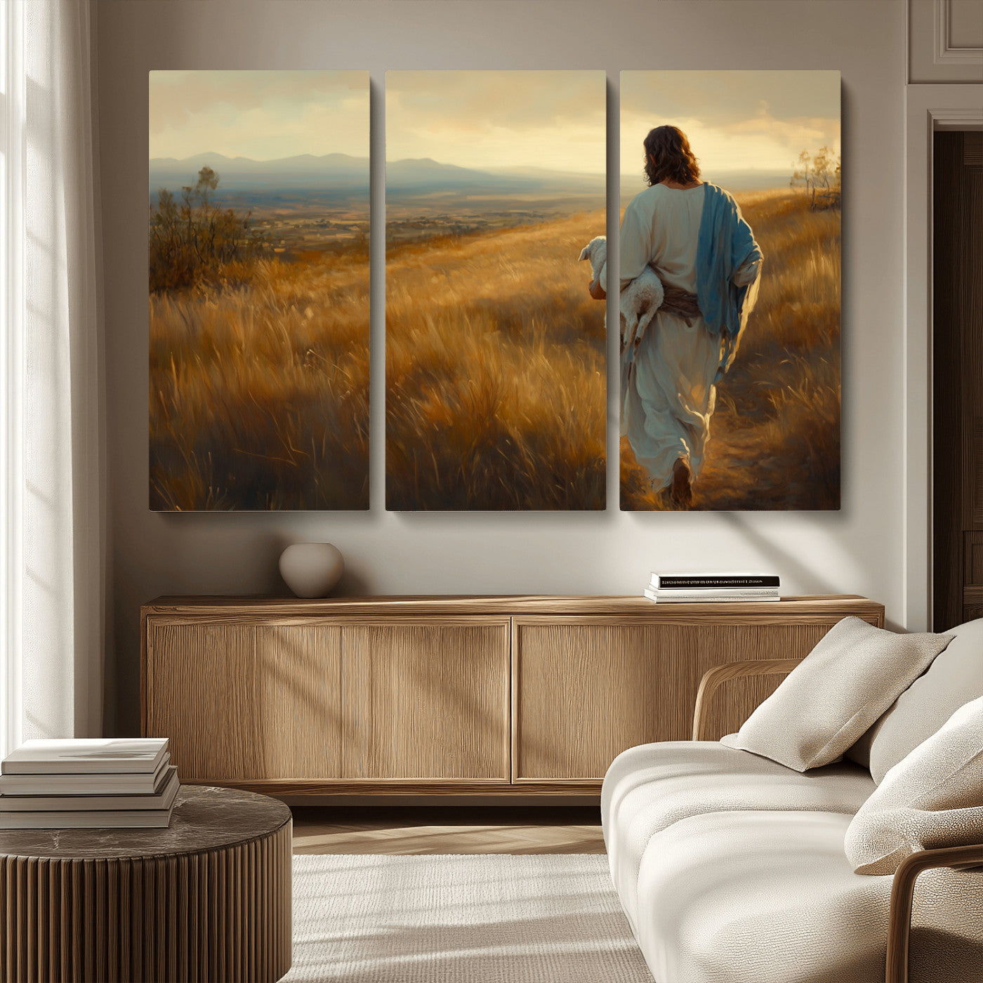 MGV-CV-48X32-3P - Jesus the Good Shepherd Wall Art Canvas Print - Inspirational Christian Religious Print for Prayer