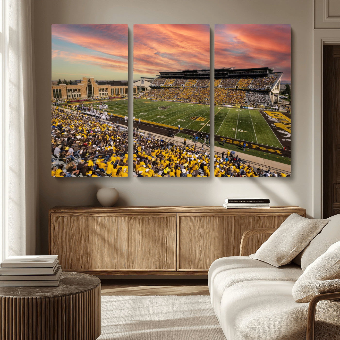 MGV-CV-48X32-3P - University of Wyoming Cowboys Football Team Print - Laramie Jonah Field War Memorial Stadium Wall