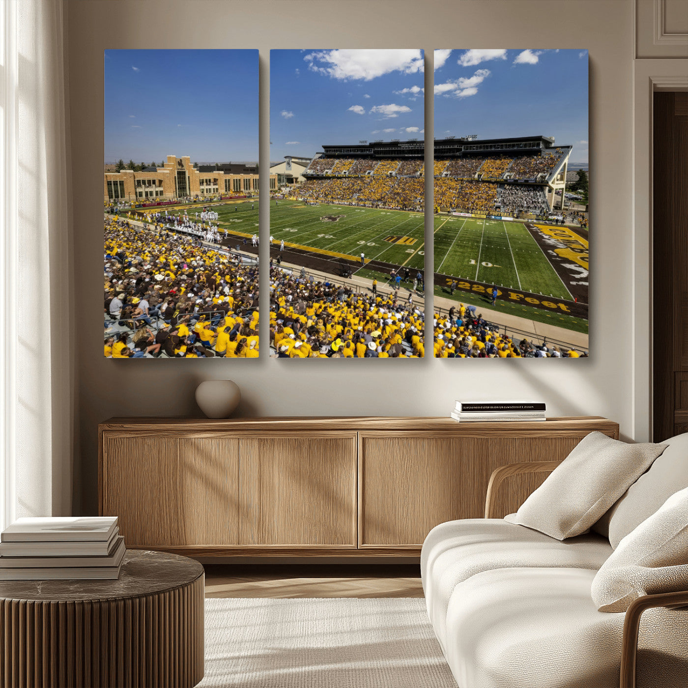 MGV-CV-48X32-3P - University of Wyoming Cowboys Football Team Print - Laramie Jonah Field War Memorial Stadium Wall