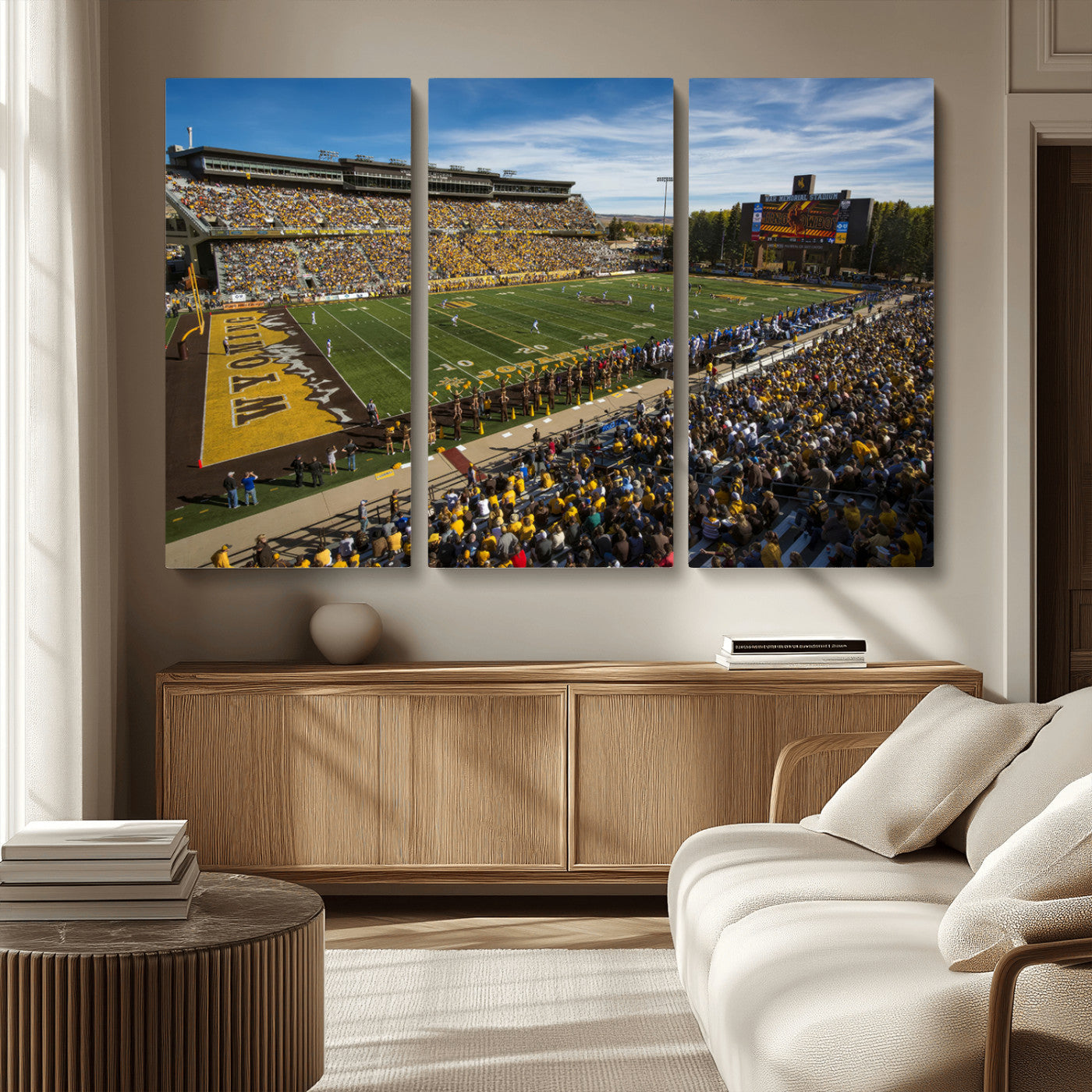 MGV-CV-48X32-3P - University of Wyoming Cowboys Football Team Print - Laramie Jonah Field War Memorial Stadium Wall