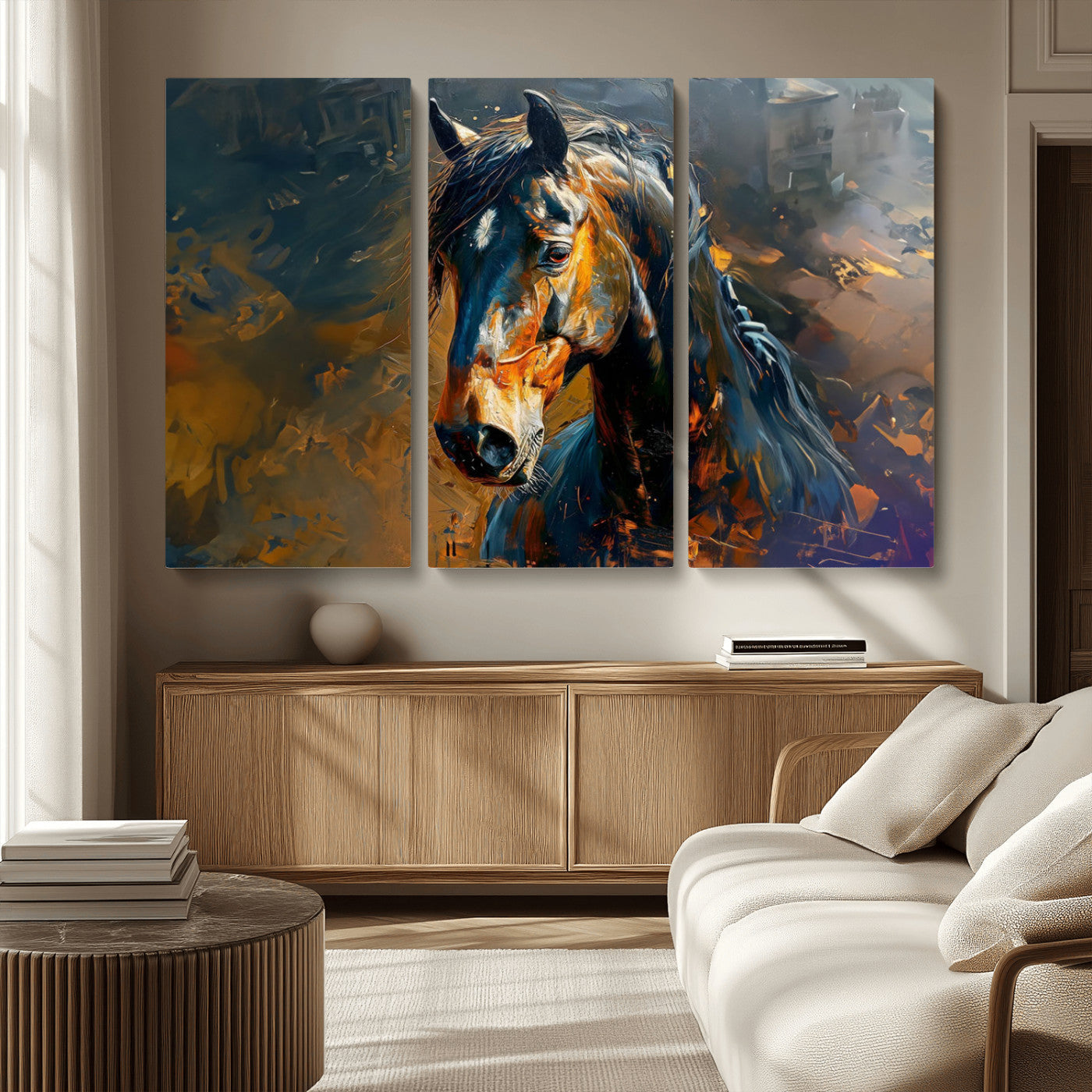 MGV-CV-48X32-3P - Abstract Horse Wall Art Canvas Print | Farmhouse Wall Decor | Western Cabin Art | Rustic Horse Decor