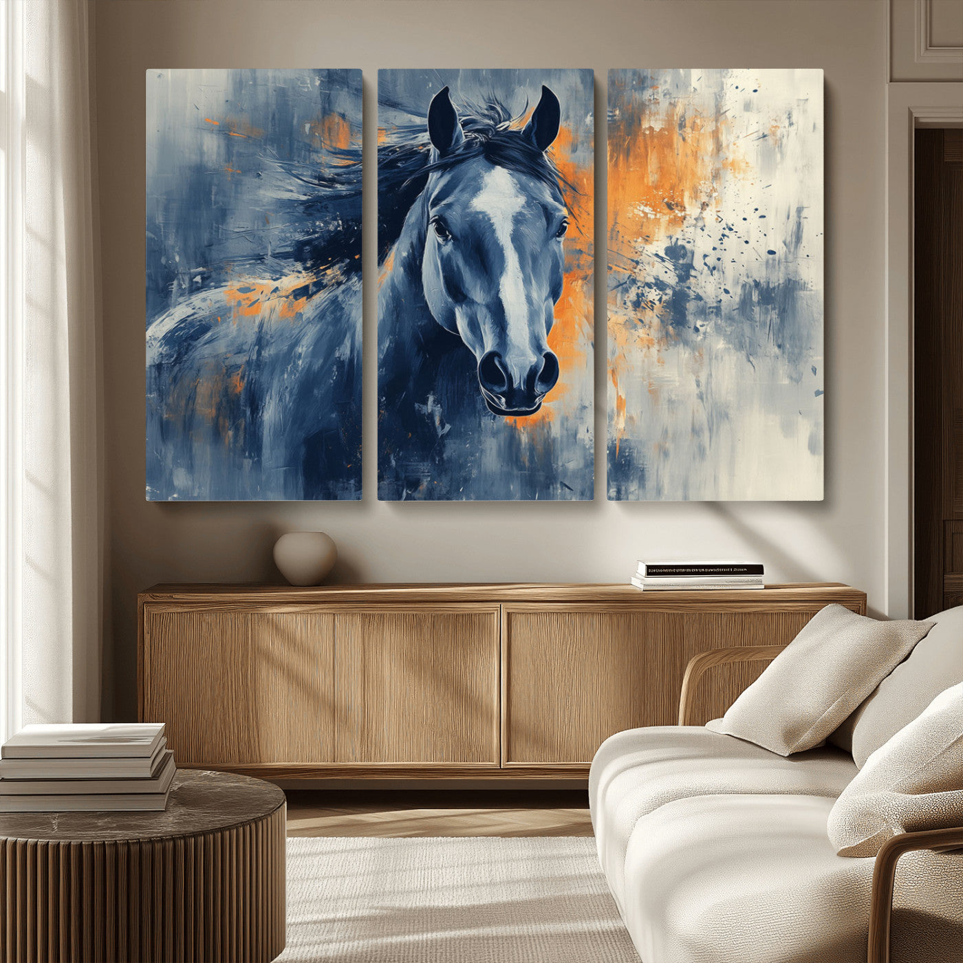 MGV-CV-48X32-3P - Abstract Blue Horse Wall Art Print Canvas | Horse Wall Art Print | Western Decor for Farmhouse |