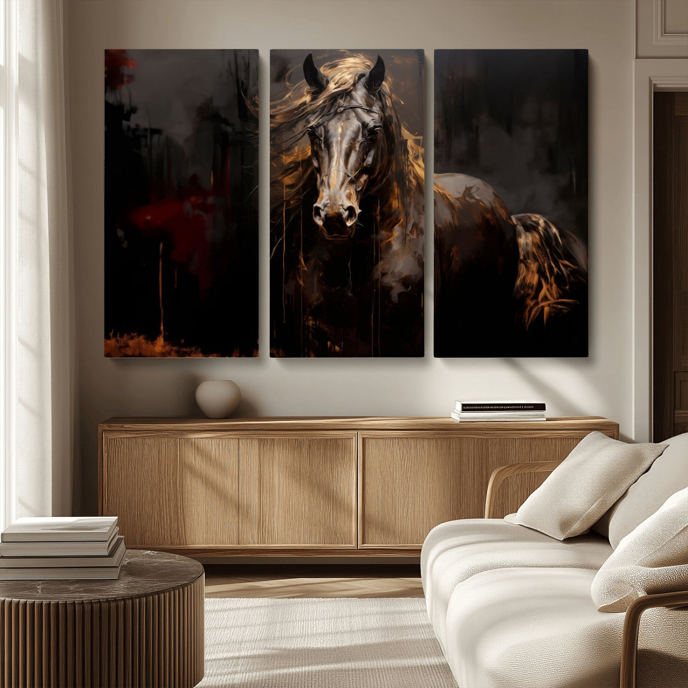 MGV-CV-48X32-3P - Abstract Black Horse Canvas Print for Farmhouse Wall Art | Abstract Equine Wall Art | Western Decor