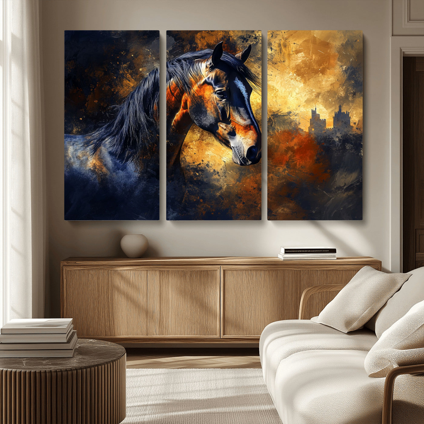 MGV-CV-48X32-3P - Abstract Horse Art Print - Abstract Canvas Wall Art | Perfect for Rustic Farmhouse, Modern, or