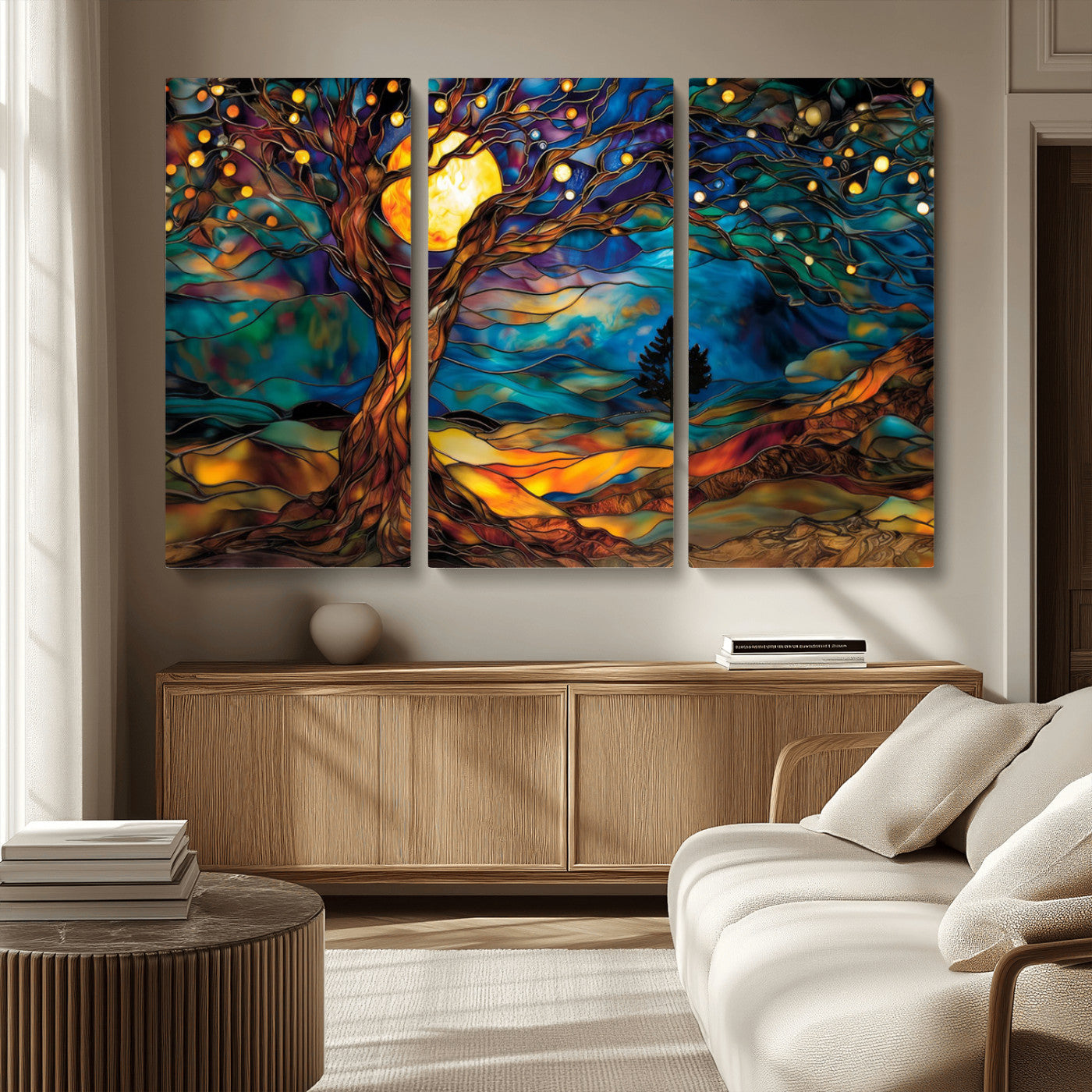 MGV-CV-48X32-3P - Tree of Life Wall Art - Yggdrasil Tree of Life Canvas Print - Vibrant Moonlit Tree Wall Art,  Tree