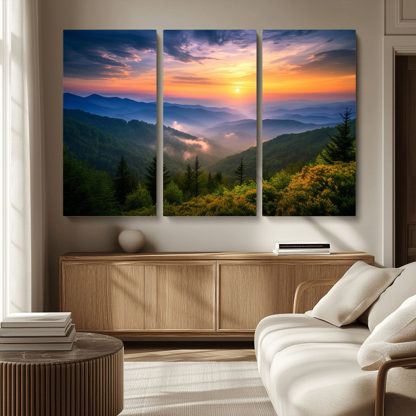 MGV-CV-48X32-3P - Majestic Mountain Sunrise Print | Landscape Wall Art | Canvas Print Ready to Hang | Farmhouse Wall