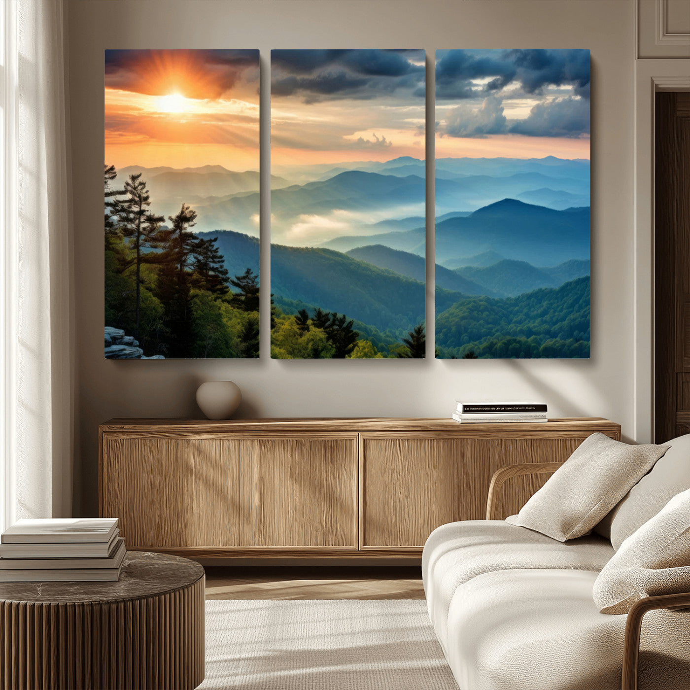 MGV-CV-48X32-3P - Sunrise Over Mountain Range Wall Art Canvas Print, Farmhouse Wall Decor, Cabin Wall Art
