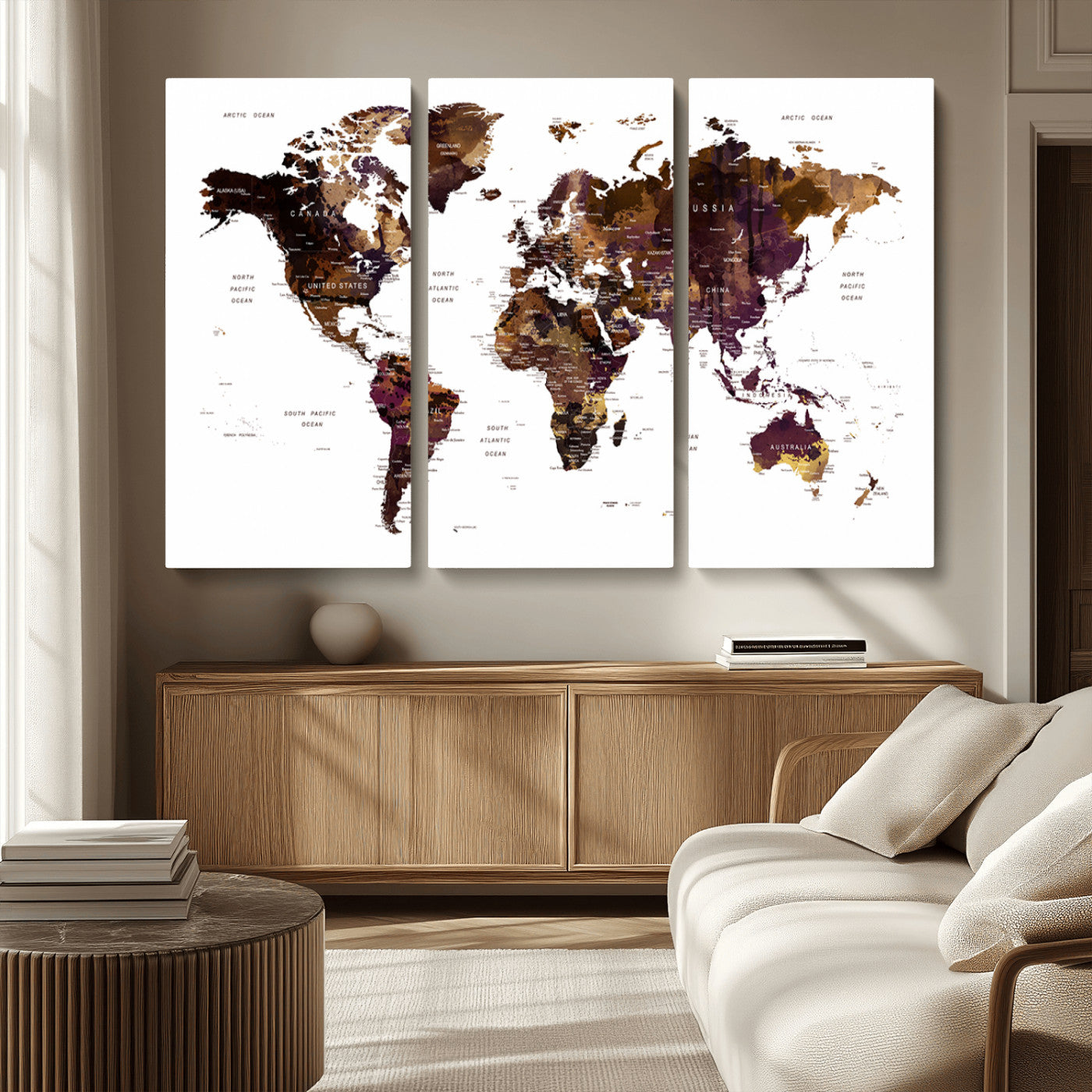 MGV-CV-48X32-3P - Push Pin World Map Canvas Print – Framed Wall Art for Couples to Track Their Travels – Anniversary