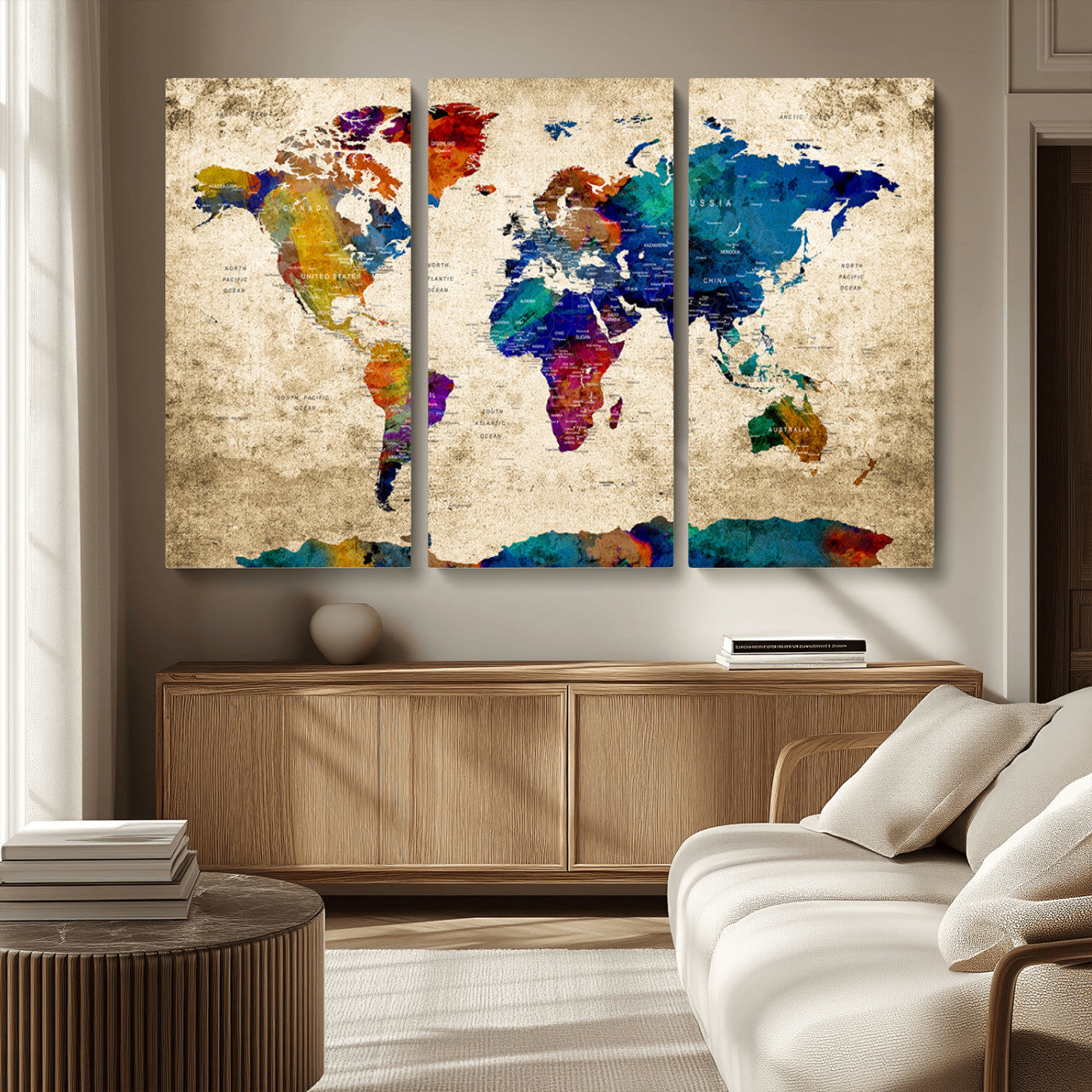 MGV-CV-48X32-3P - Push Pin World Map Canvas Print – Framed Wall Art for Couples to Track Their Travels – Anniversary