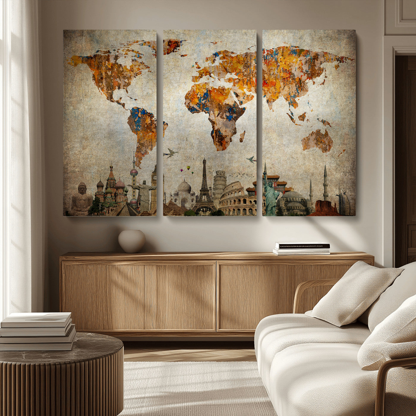 MGV-CV-48X32-3P - Push Pin World Map Canvas Print – Framed Wall Art for Couples to Track Their Travels – Anniversary