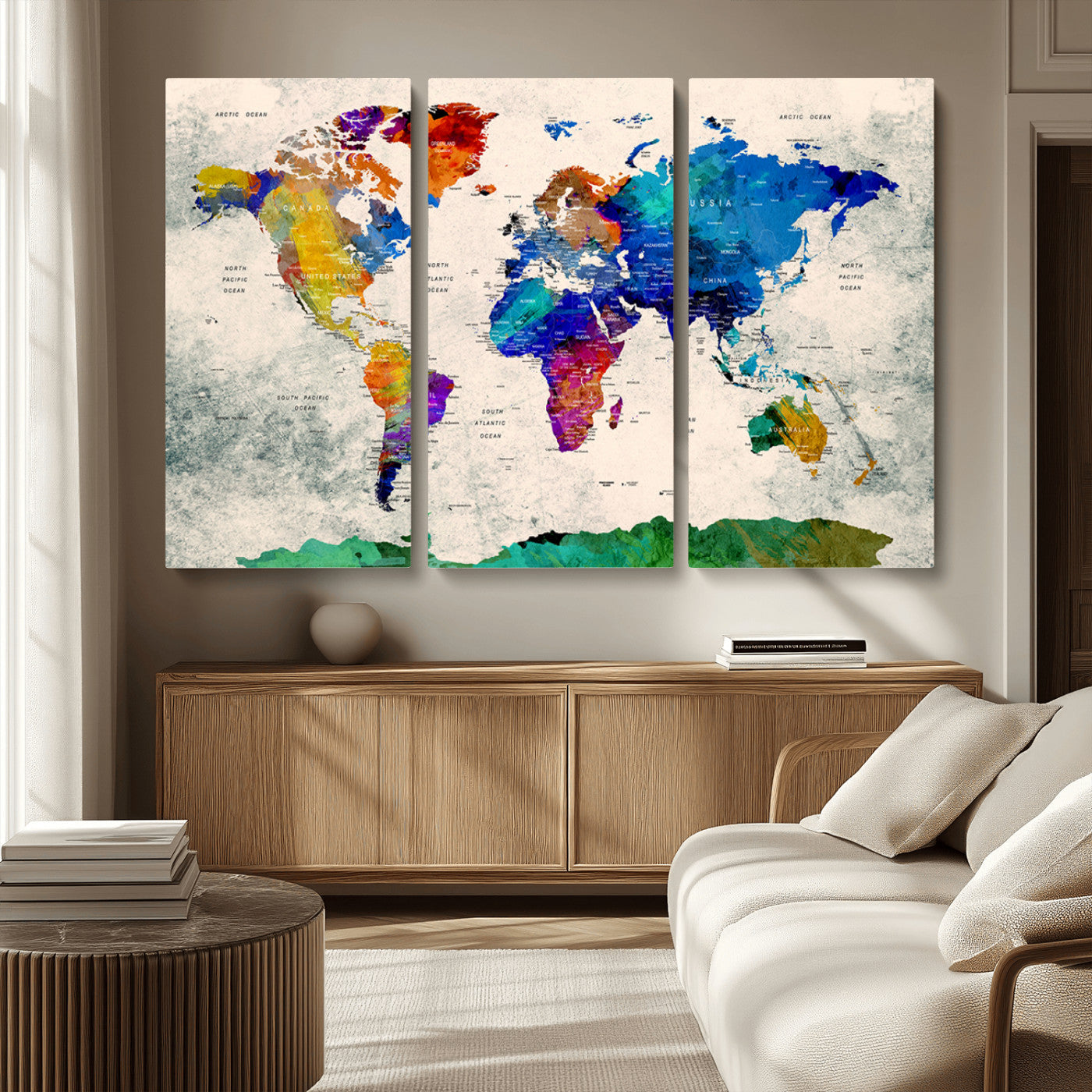 MGV-CV-48X32-3P - Push Pin World Map Canvas Print – Framed Wall Art for Couples to Track Their Travels – Anniversary