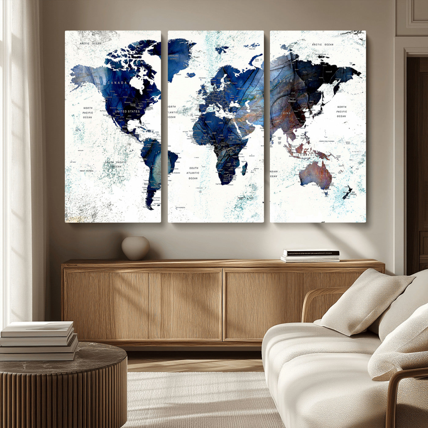 MGV-CV-48X32-3P - Push Pin World Map Canvas Print – Framed Wall Art for Couples to Track Their Travels – Anniversary