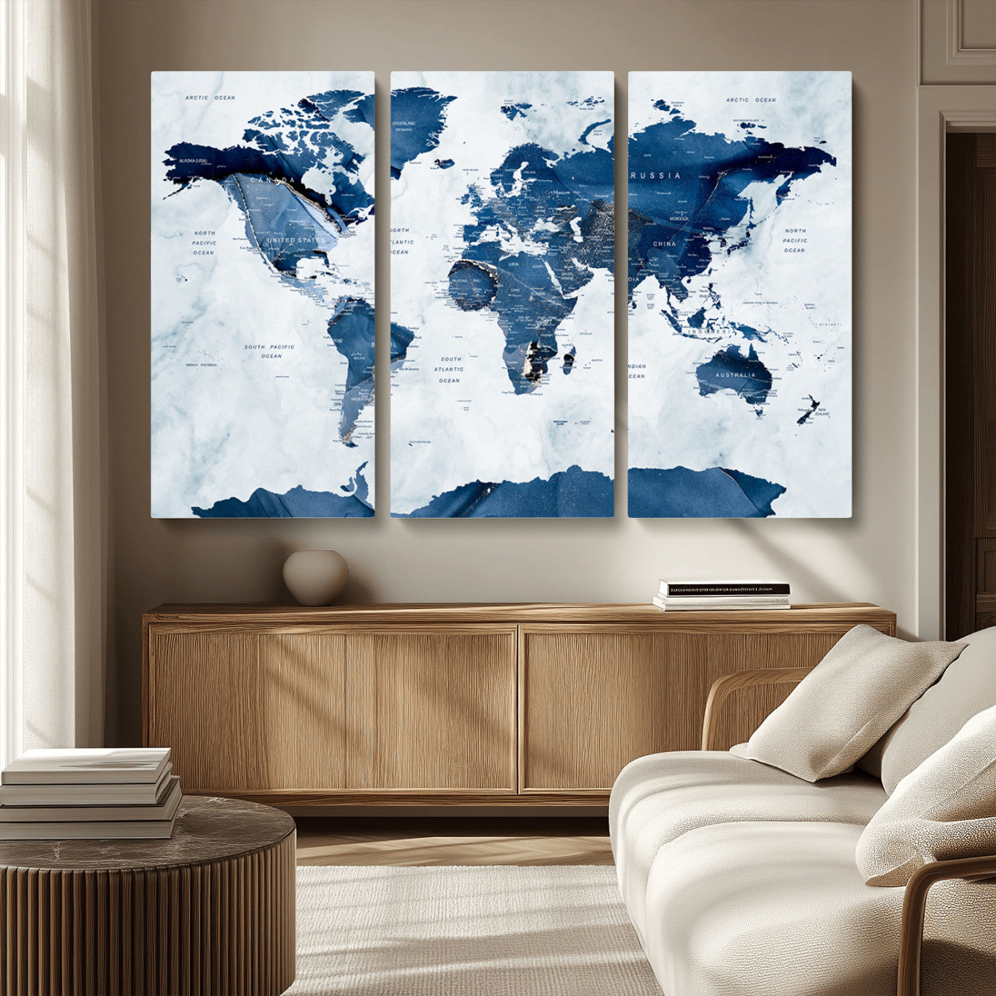MGV-CV-48X32-3P - Push Pin World Map Canvas Print – Framed Wall Art for Couples to Track Their Travels – Anniversary