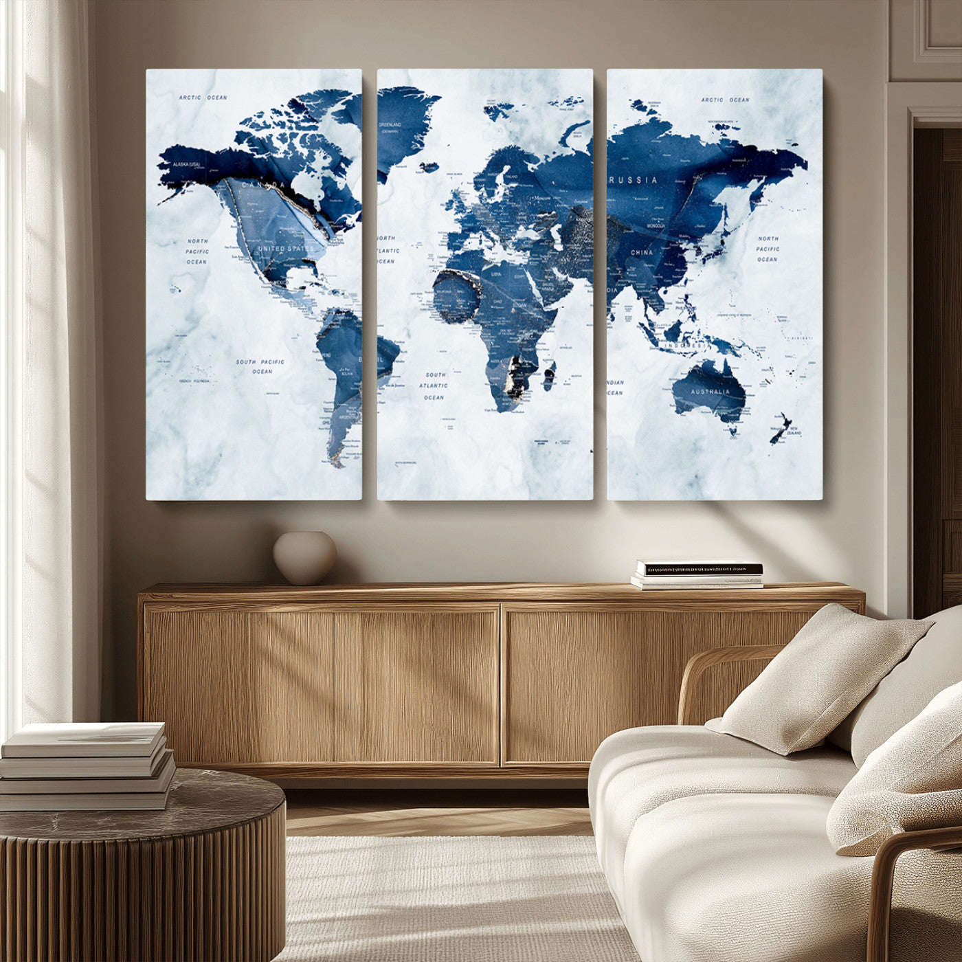 MGV-CV-48X32-3P - World Map Canvas Print – Framed Wall Art Home Adventure Decor