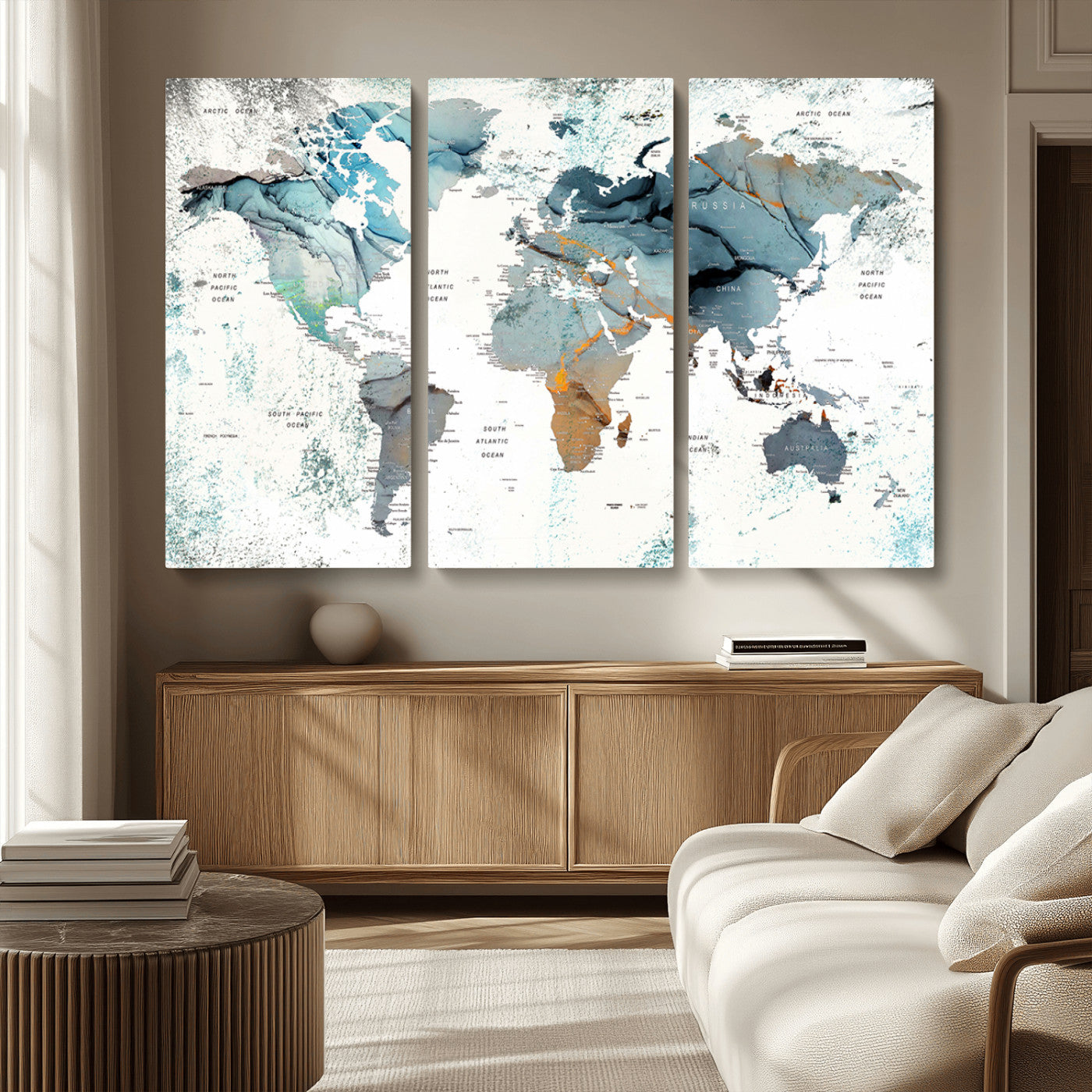 MGV-CV-48X32-3P - Push Pin World Map Canvas Print – Framed Wall Art for Couples to Track Their Travels – Anniversary
