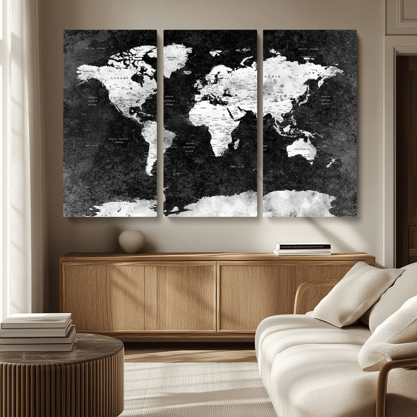 MGV-CV-48X32-3P - Push Pin World Map Canvas Print – Framed Wall Art for Couples to Track Their Travels – Anniversary