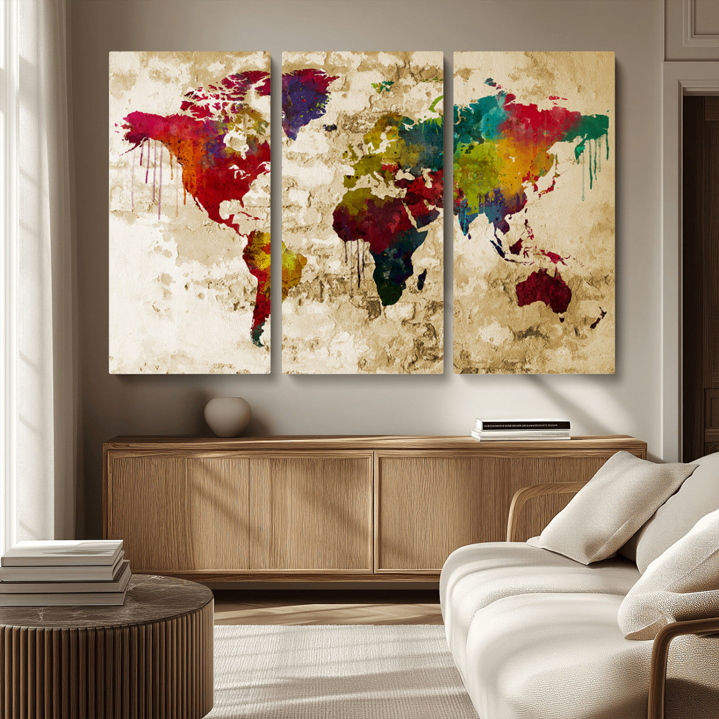 MGV-CV-48X32-3P - Push Pin World Map Canvas Print – Framed Wall Art for Couples to Track Their Travels – Anniversary