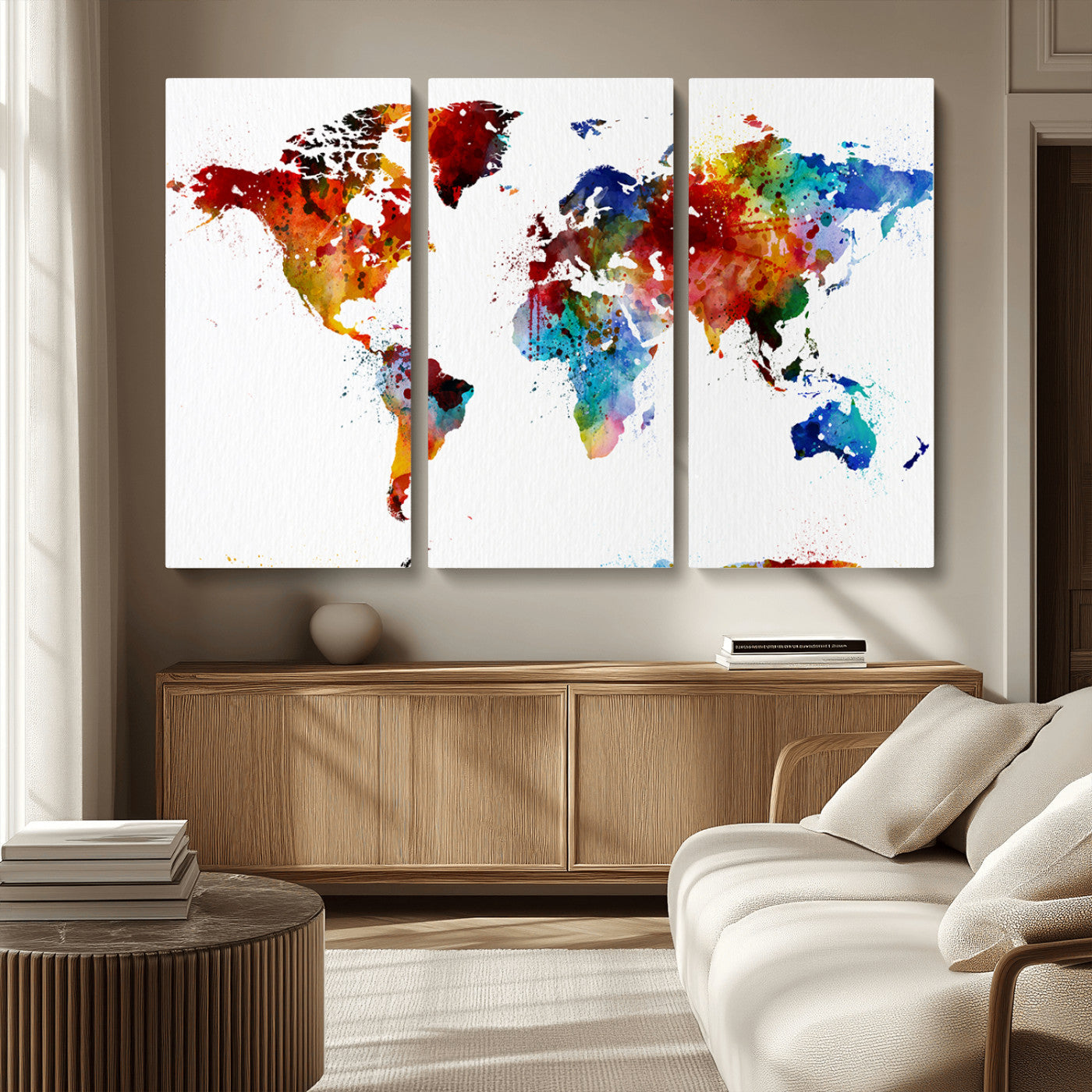 MGV-CV-48X32-3P - Push Pin World Map Canvas Print – Framed Wall Art for Couples to Track Their Travels – Anniversary