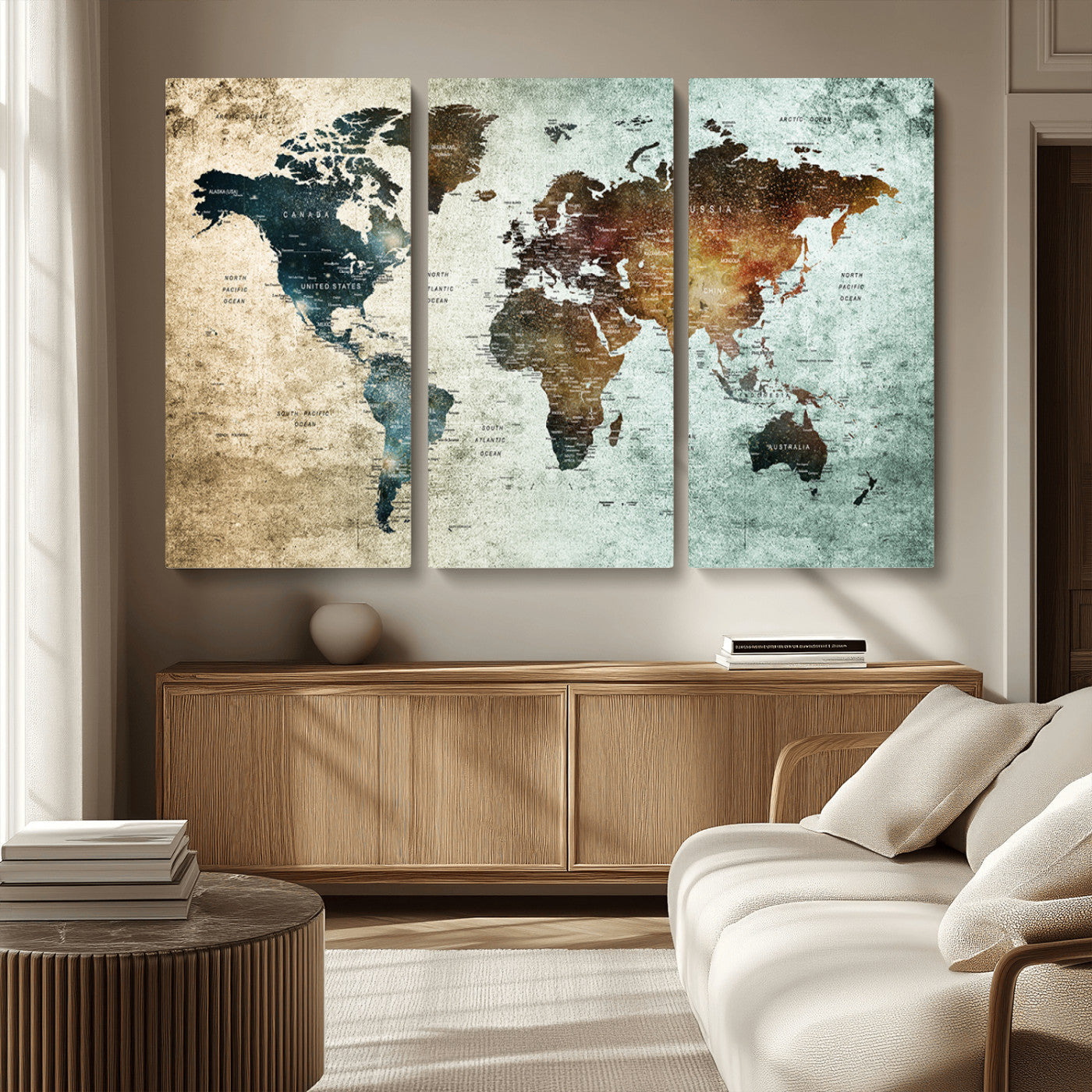 MGV-CV-48X32-3P - Push Pin World Map Canvas Print – Framed Wall Art for Couples to Track Their Travels – Anniversary