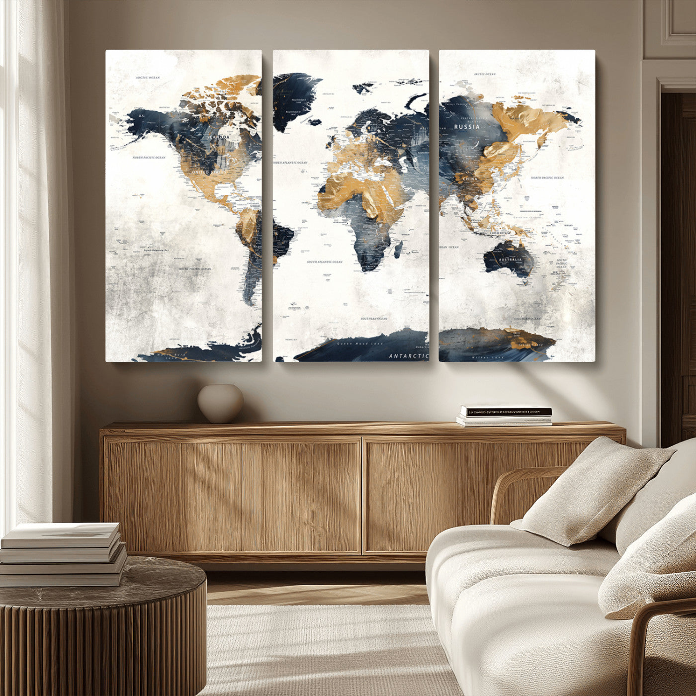 MGV-CV-48X32-3P - Push Pin World Map Canvas Print – Framed Wall Art for Couples to Track Their Travels – Anniversary