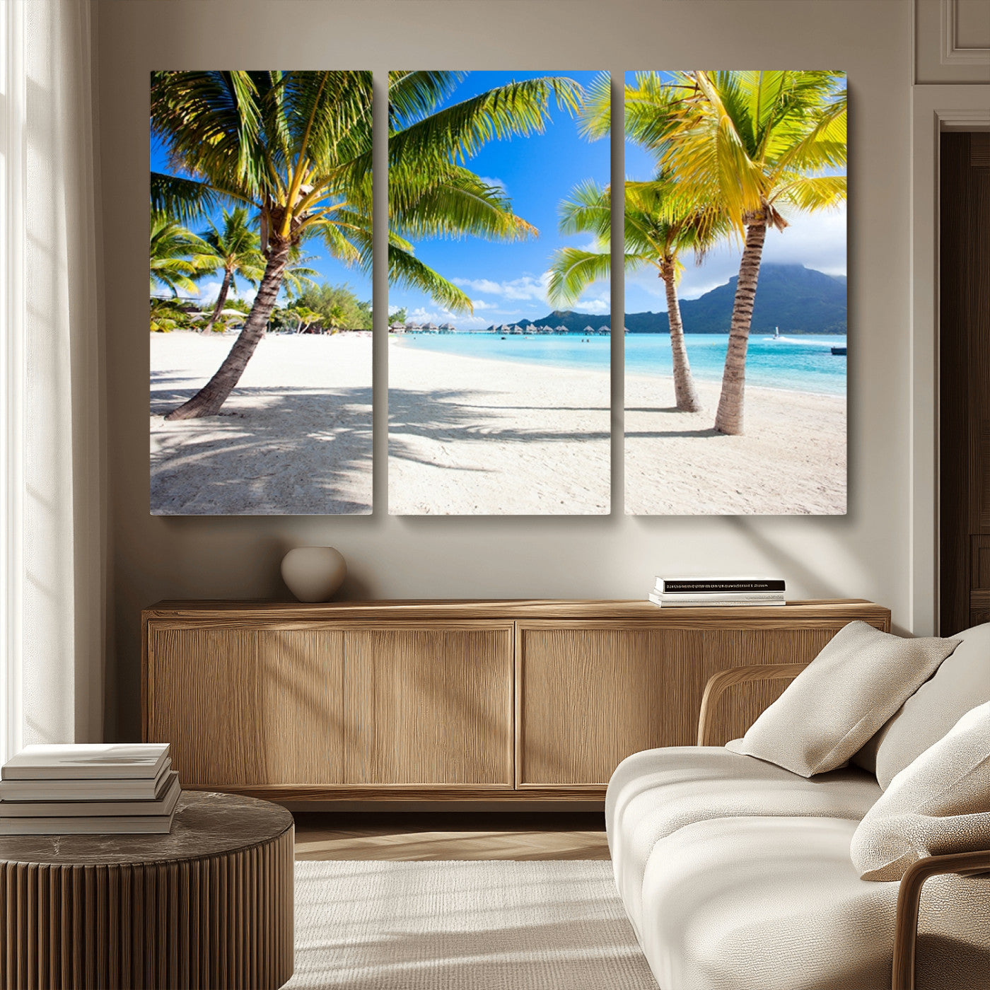 MGV-CV-48X32-3P - Blue Beach and Sea Wall Art Canvas Print