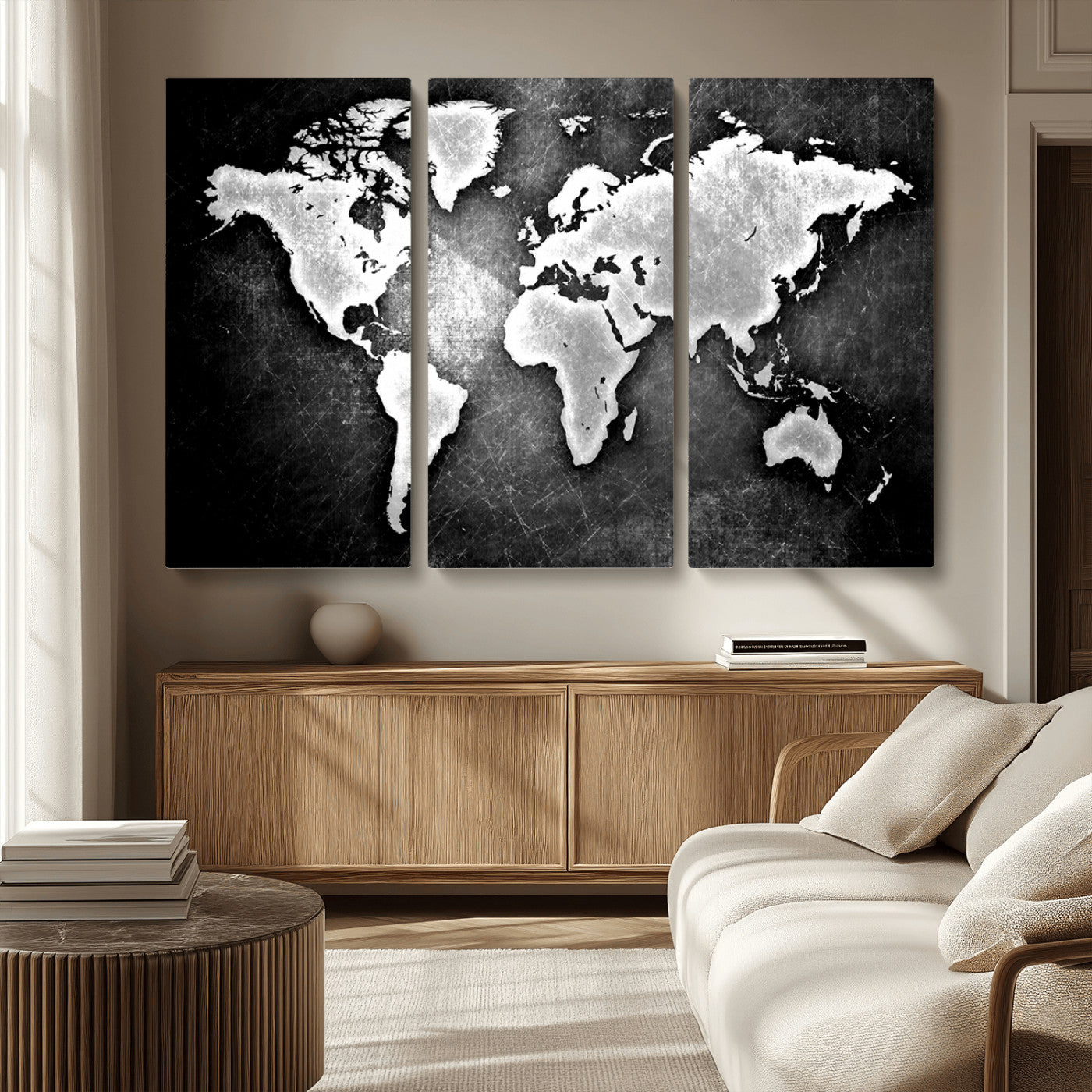 MGV-CV-48X32-3P - World Map Wall Art Canvas Print – Framed Wall Art for Anniversary Gift or Home Adventure Decor