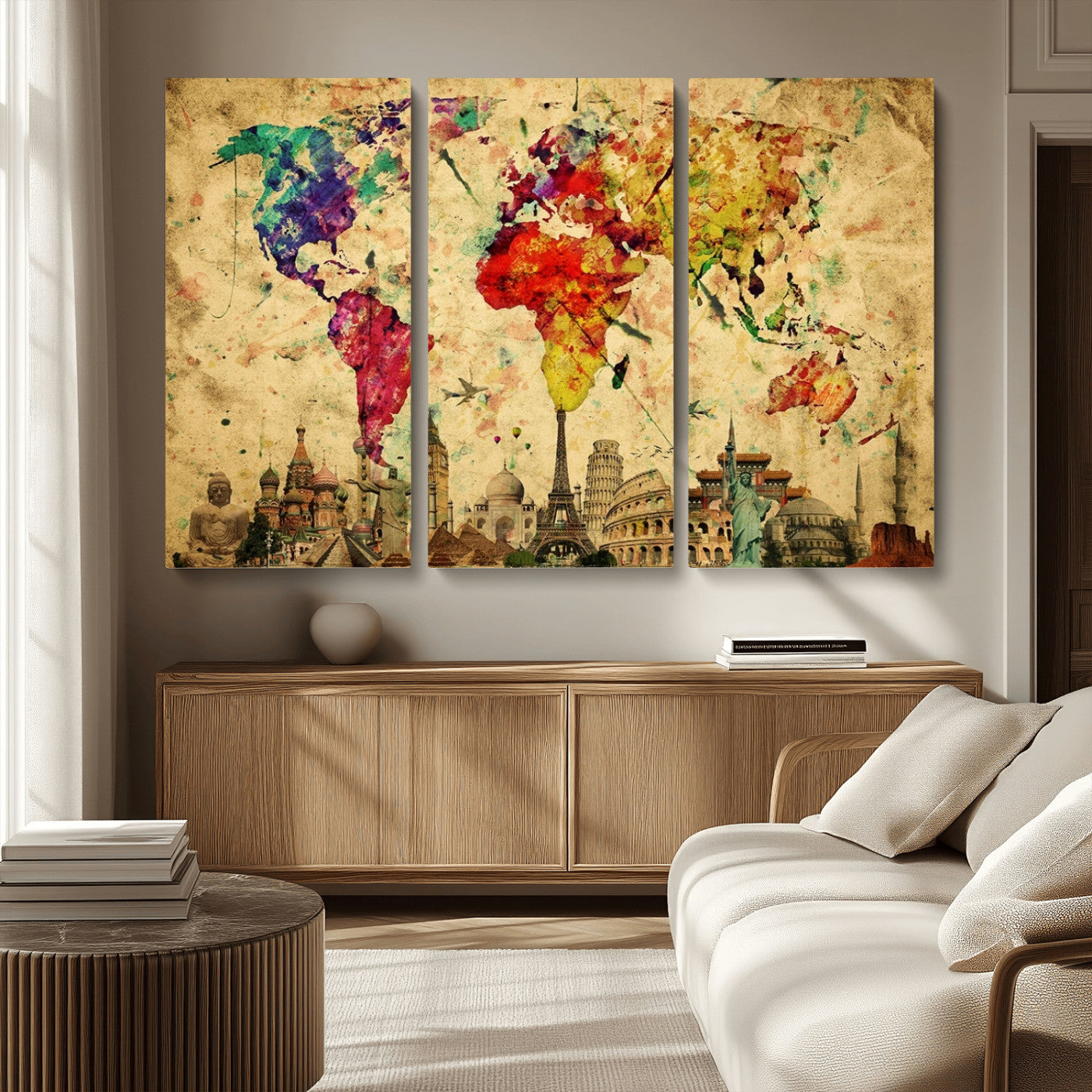 MGV-CV-48X32-3P - Colorful World Map Wall Art World Map Canvas Print