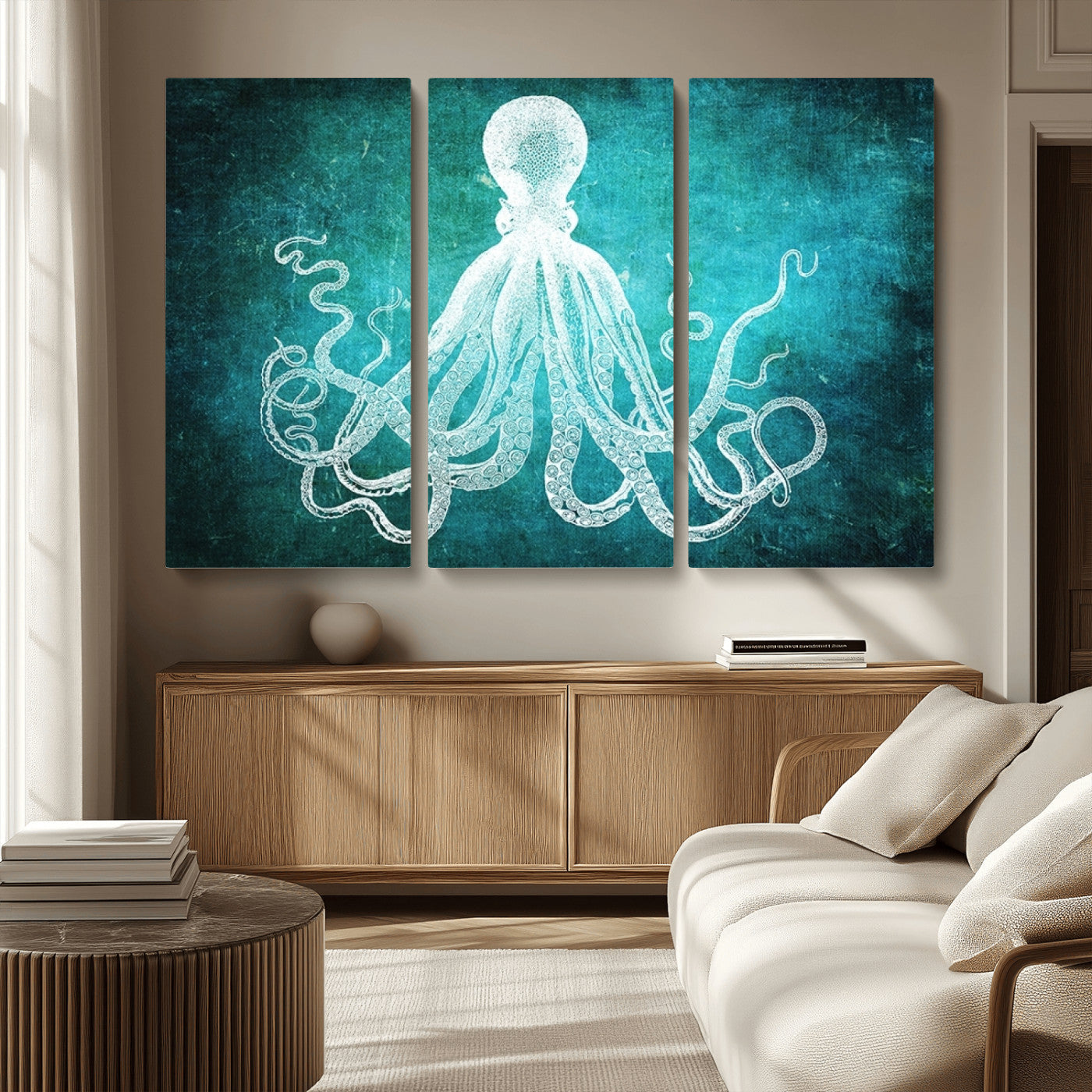 MGV-CV-48X32-3P - Green Octopus Abstract Wall Art Canvas Print