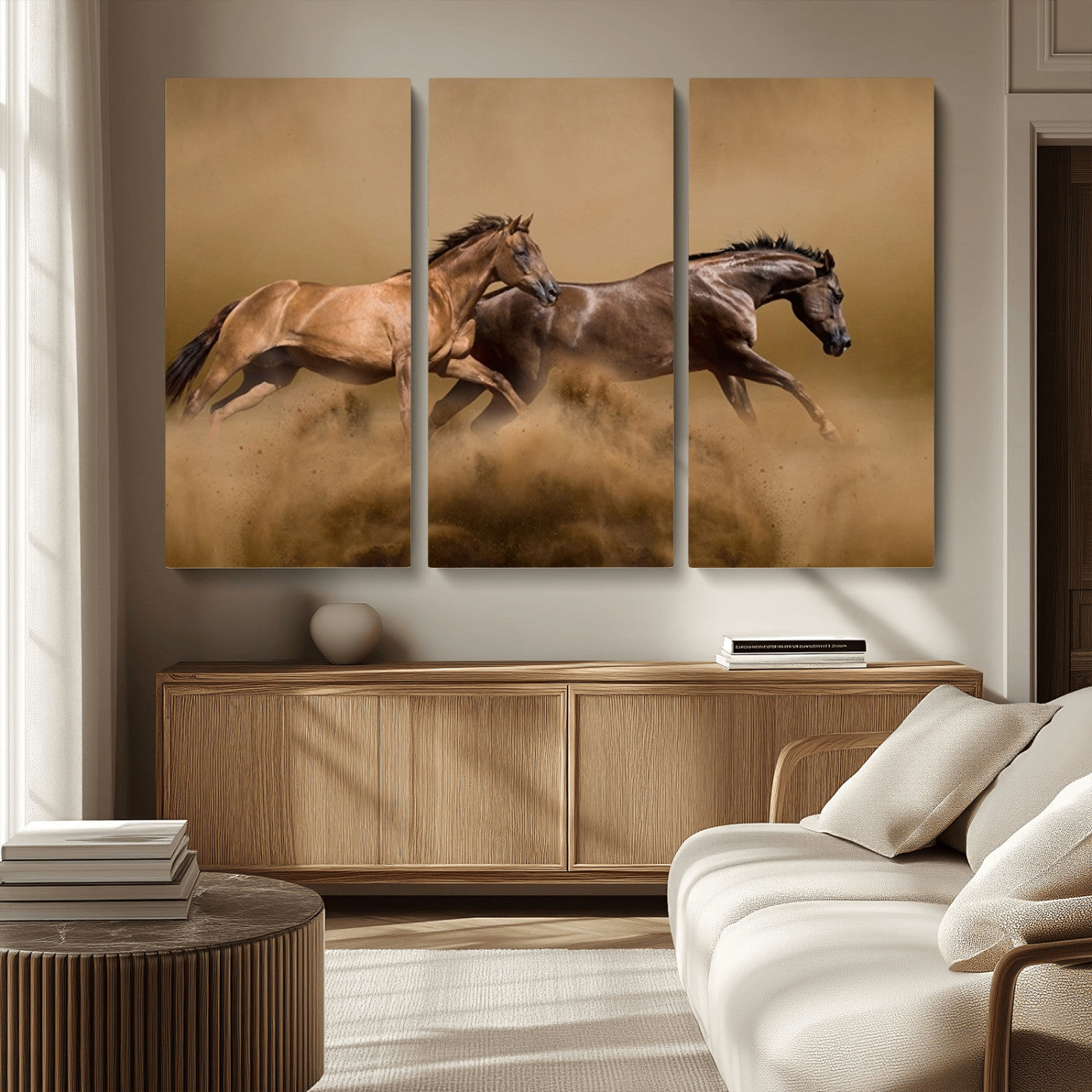 MGV-CV-48X32-3P - Large Wall Art Animal Canvas Print - Two Running Brown Horses