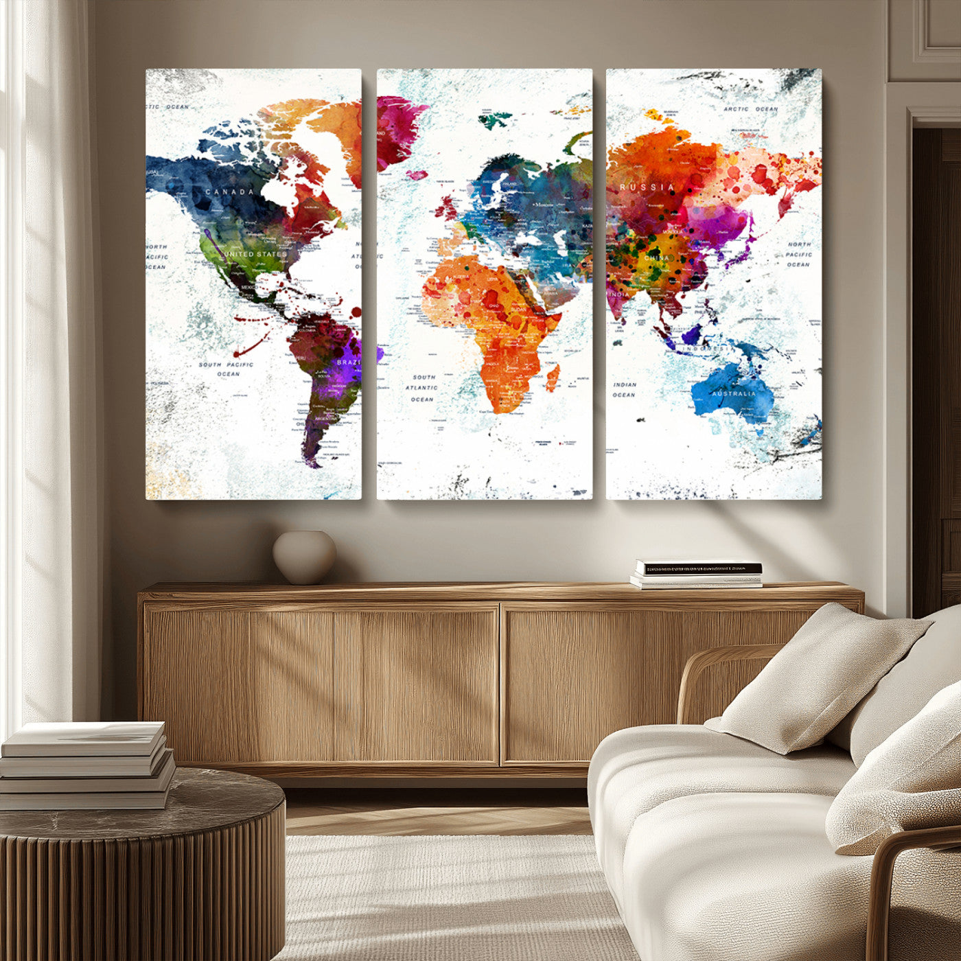 MGV-CV-48X32-3P - Push Pin World Map Canvas Print – Framed Wall Art for Couples to Track Their Travels – Anniversary