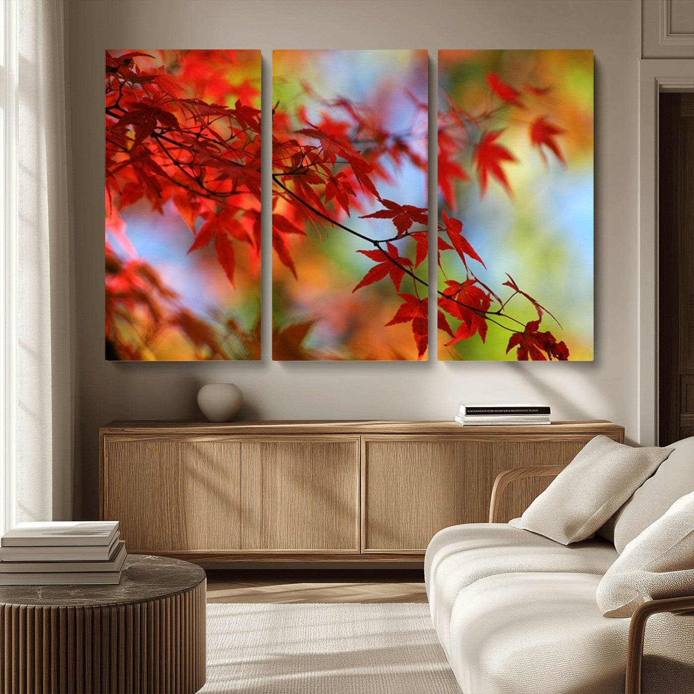 MGV-CV-48X32-3P - Red Leaves Autumn Forest Wall Art Canvas, Red Leaves Autumn Forest Canvas Print