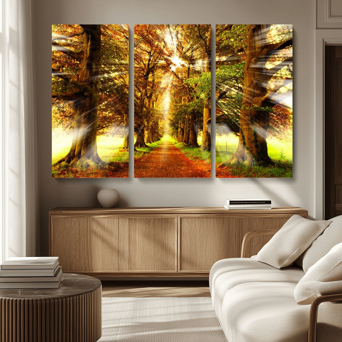MGV-CV-48X32-3P - Sunshine in Forest and Trees Wall Art Canvas Print