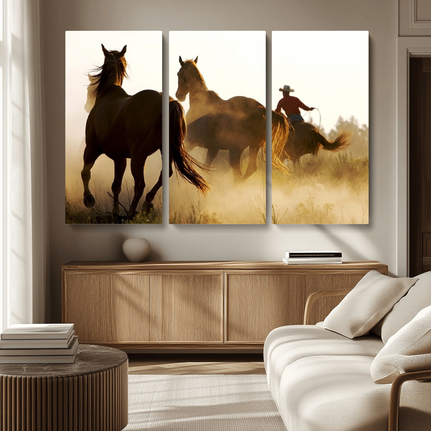 MGV-CV-48X32-3P - Horses and Cowboys Wall Art Canvas Print