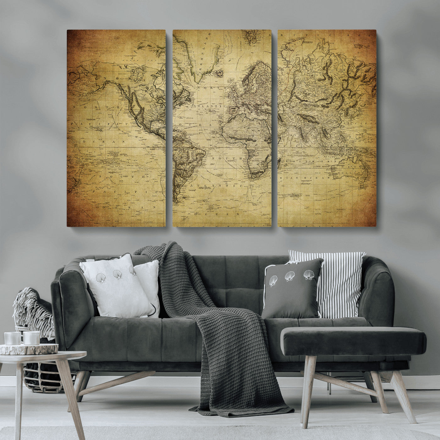MGV-CV-48X32-3P - Push Pin World Map Canvas Print – Framed Wall Art for Couples to Track Their Travels – Anniversary