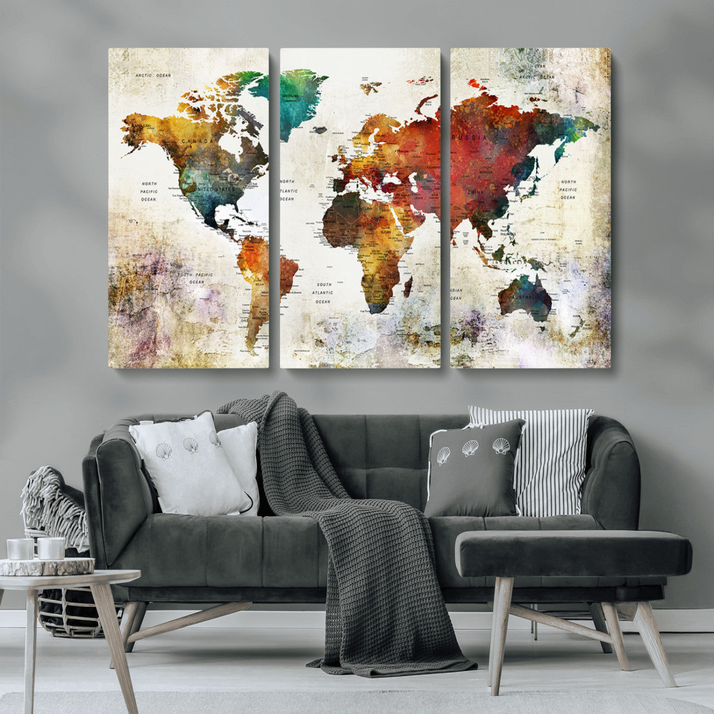 -Push Pin World Map Canvas Print – Framed Wall Art for Couples to Track Their Travels – Anniversary